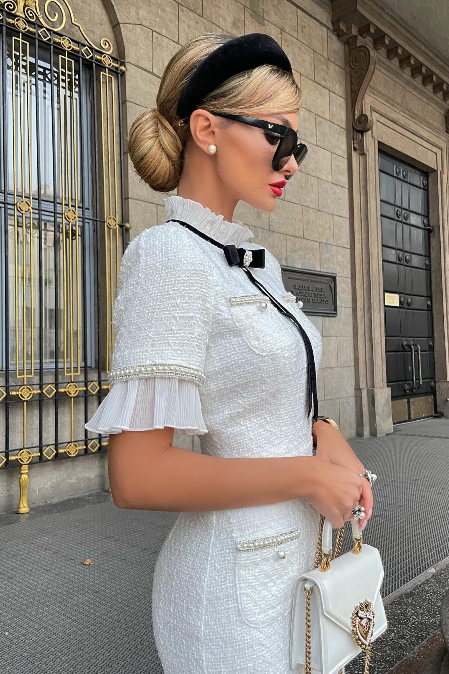 Plisse tweed dress