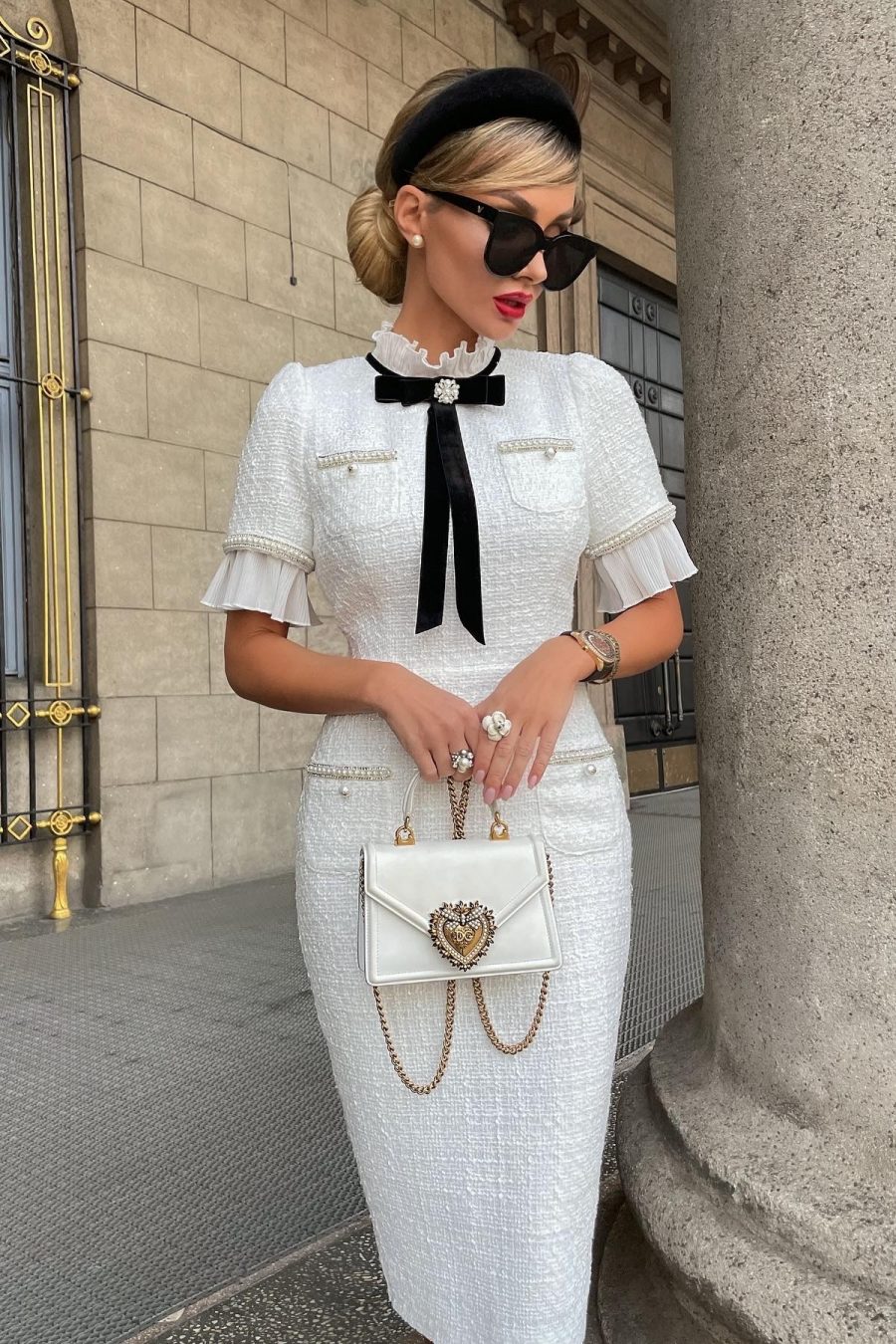Plisse tweed dress