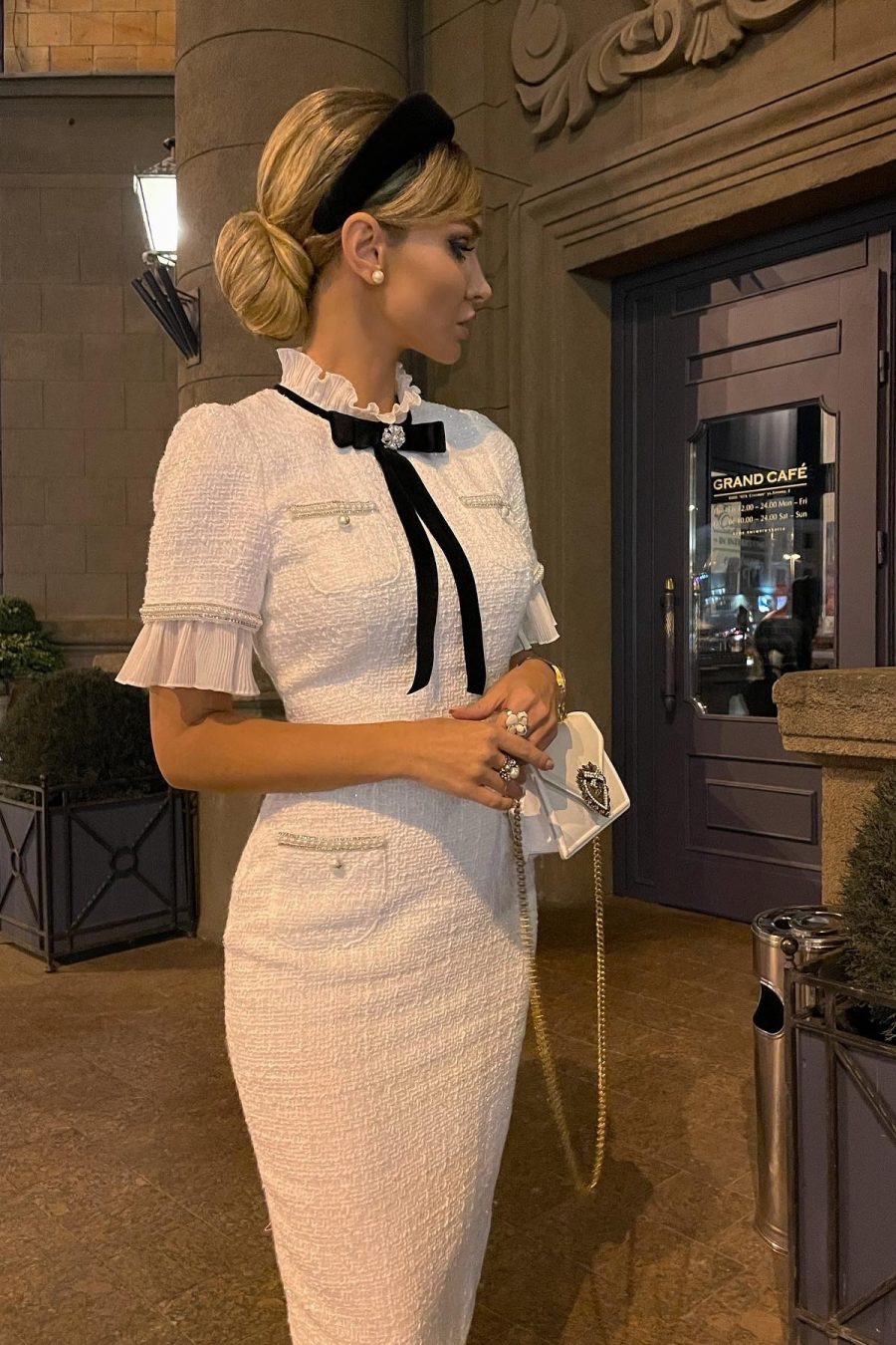 Plisse tweed dress