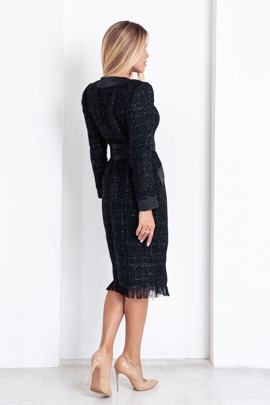 Tweed wraped dress with stitch