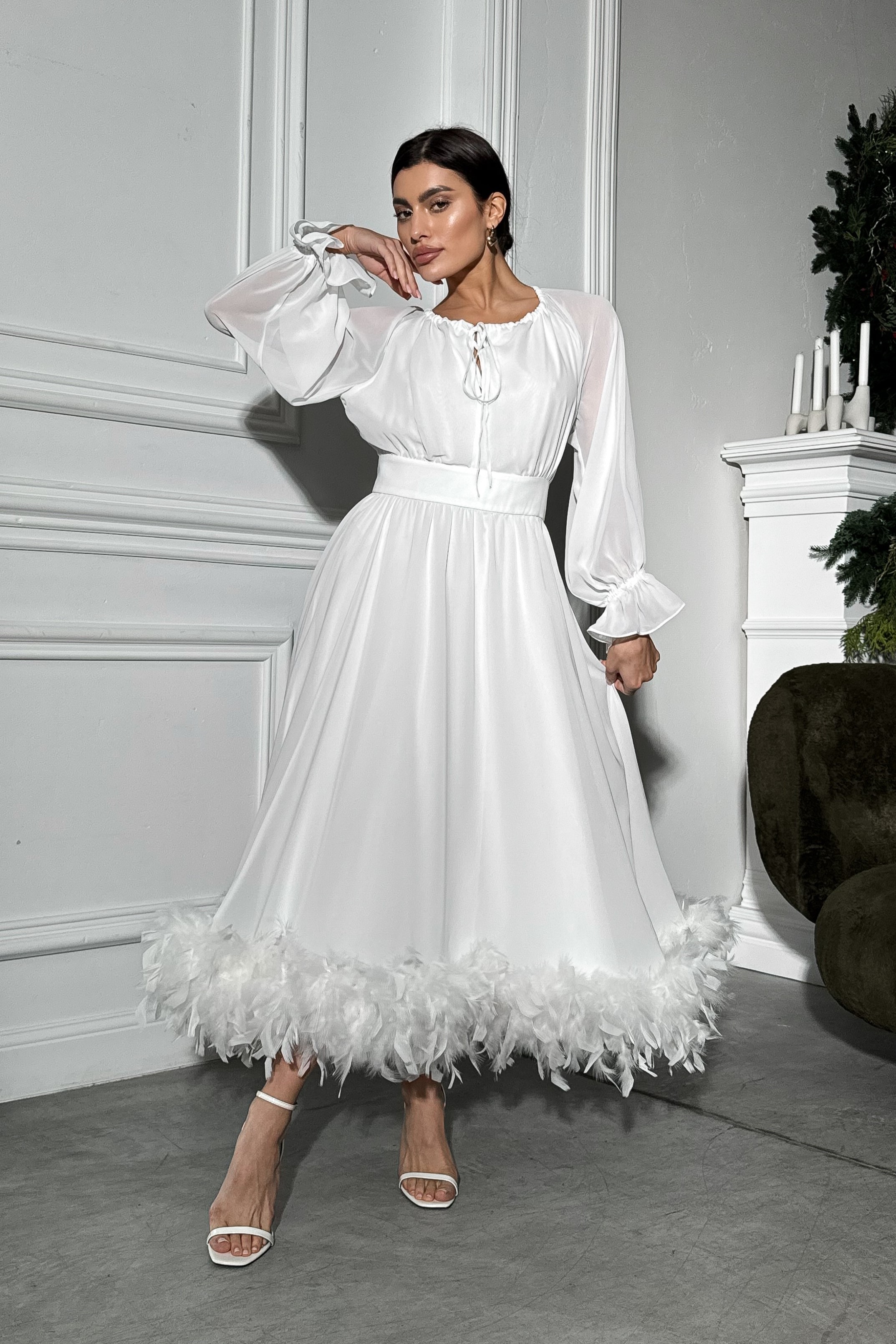 IMG_2411-2 Платье шифон в пол с перьями марабу