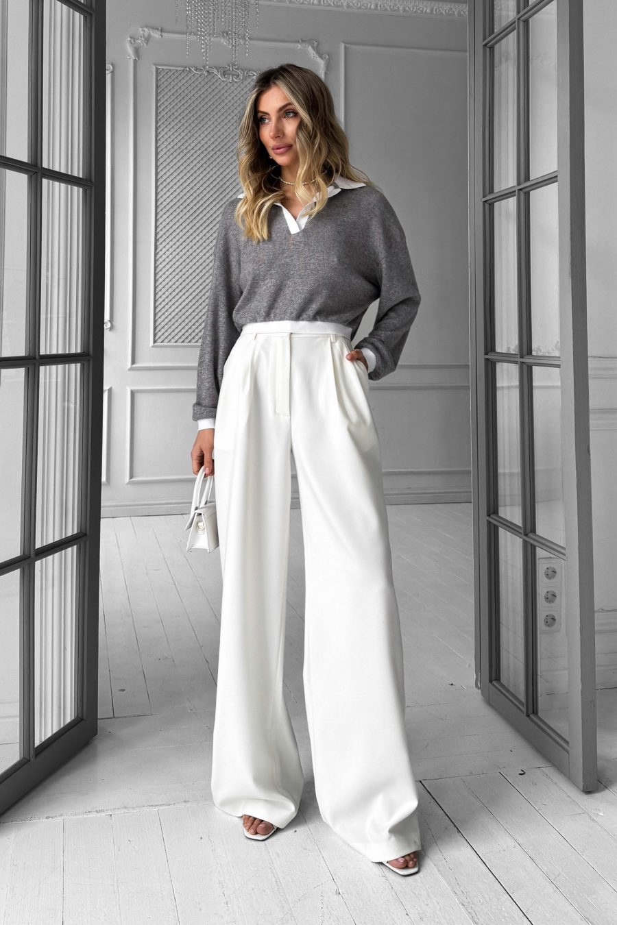 High-waisted palazzo trousers, plain