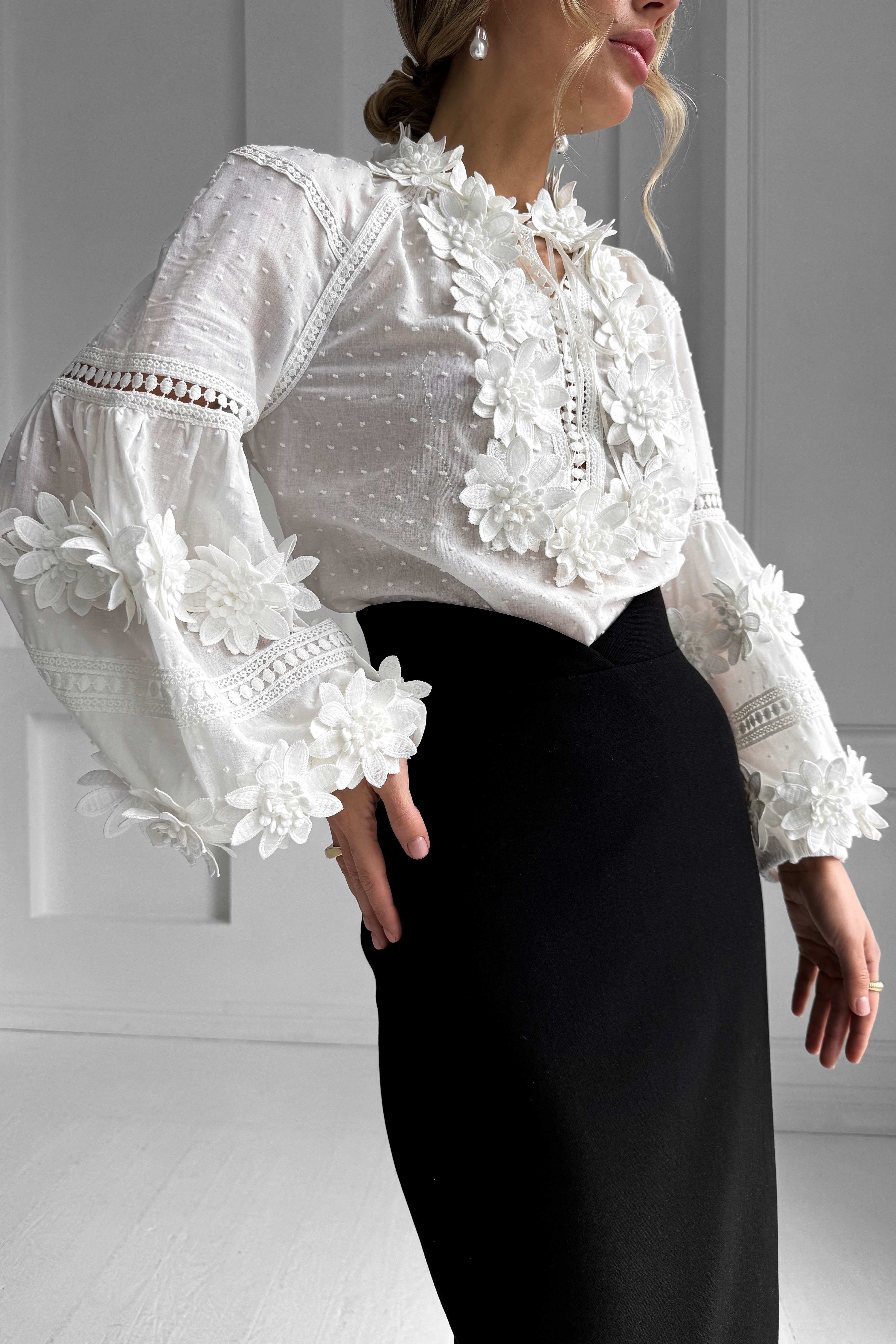 IMG_9408-2 Cotton blouse Vyshyvanka with raglan sleeves, with 3D lace