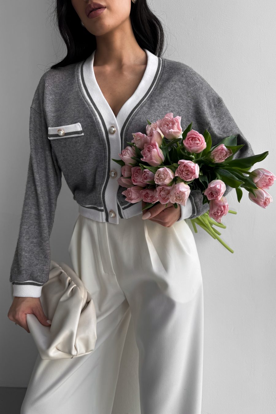 Knitted crop cardigan with contrast trim