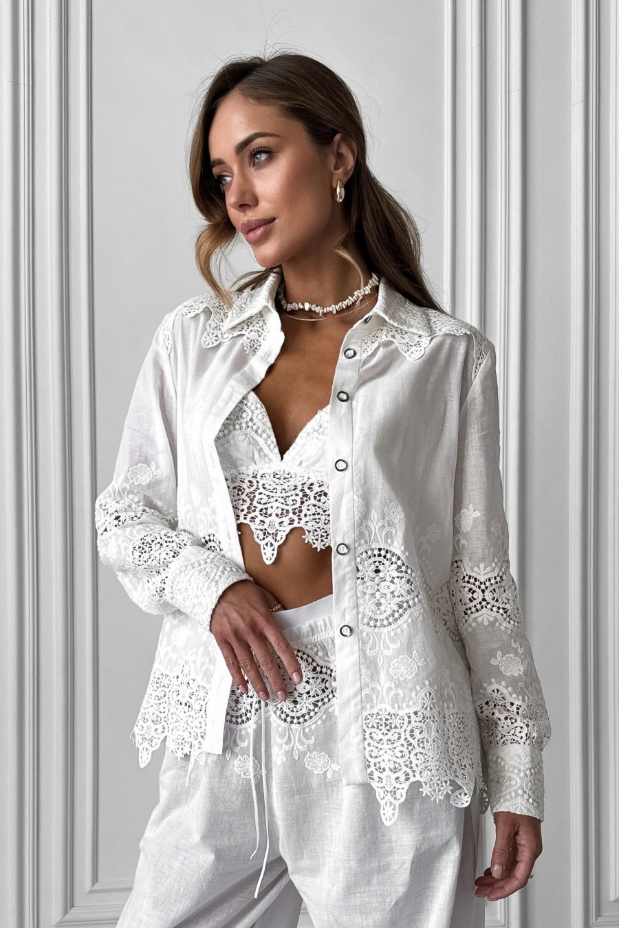 Top T-shirt with straps, cambric with Roman embroidery