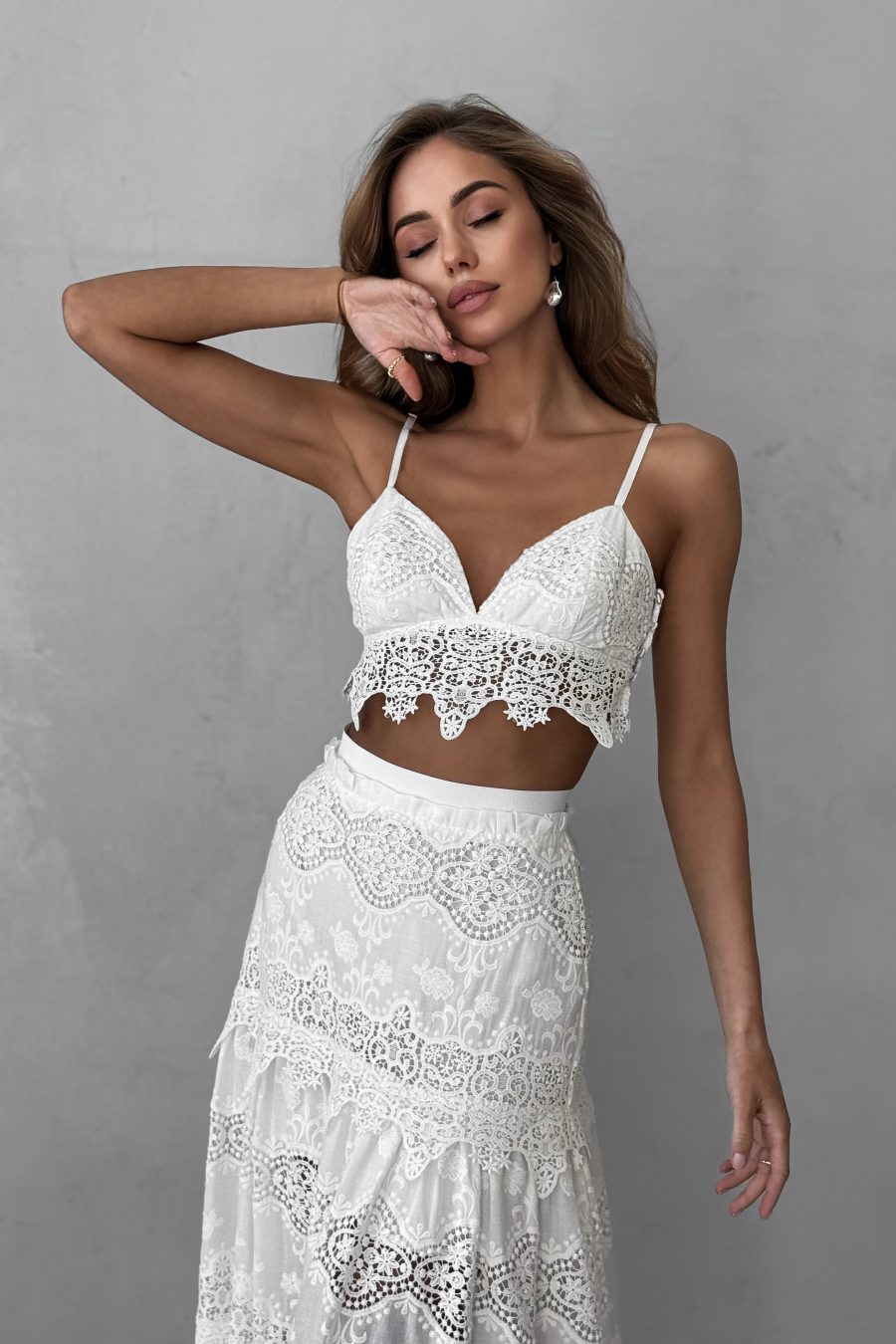 Top T-shirt with straps, cambric with Roman embroidery
