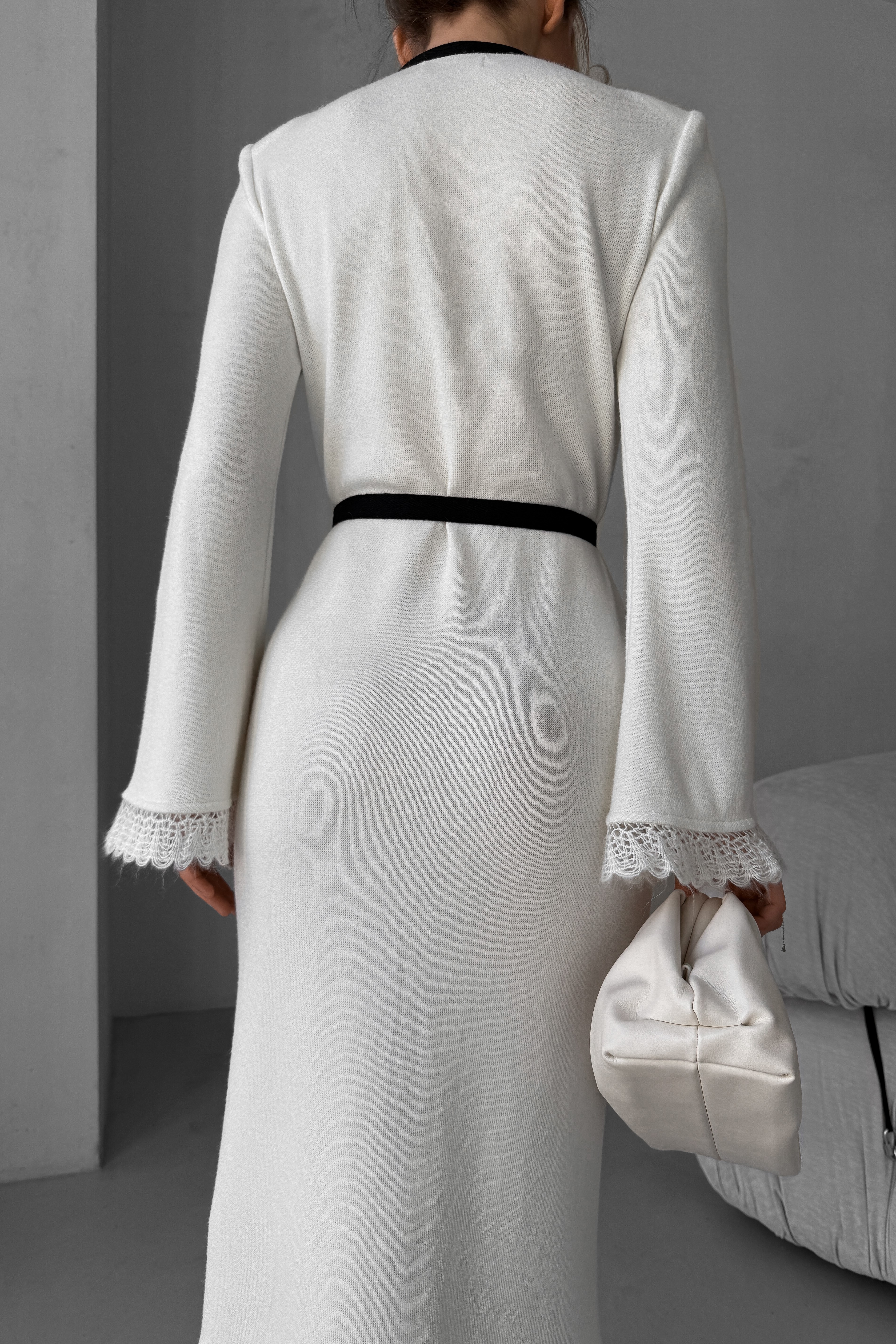 IMG_6919-2 Knitted midi dress with patch pockets, belted, contrast trim and pearls