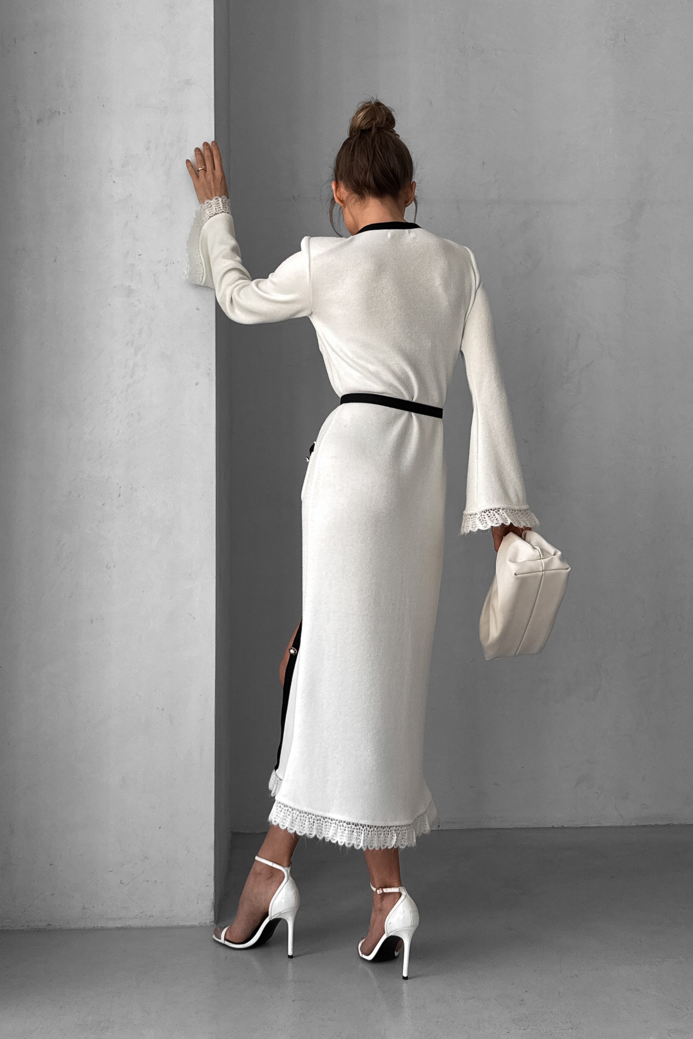 IMG_6921-2 Knitted midi dress with patch pockets, belted, contrast trim and pearls