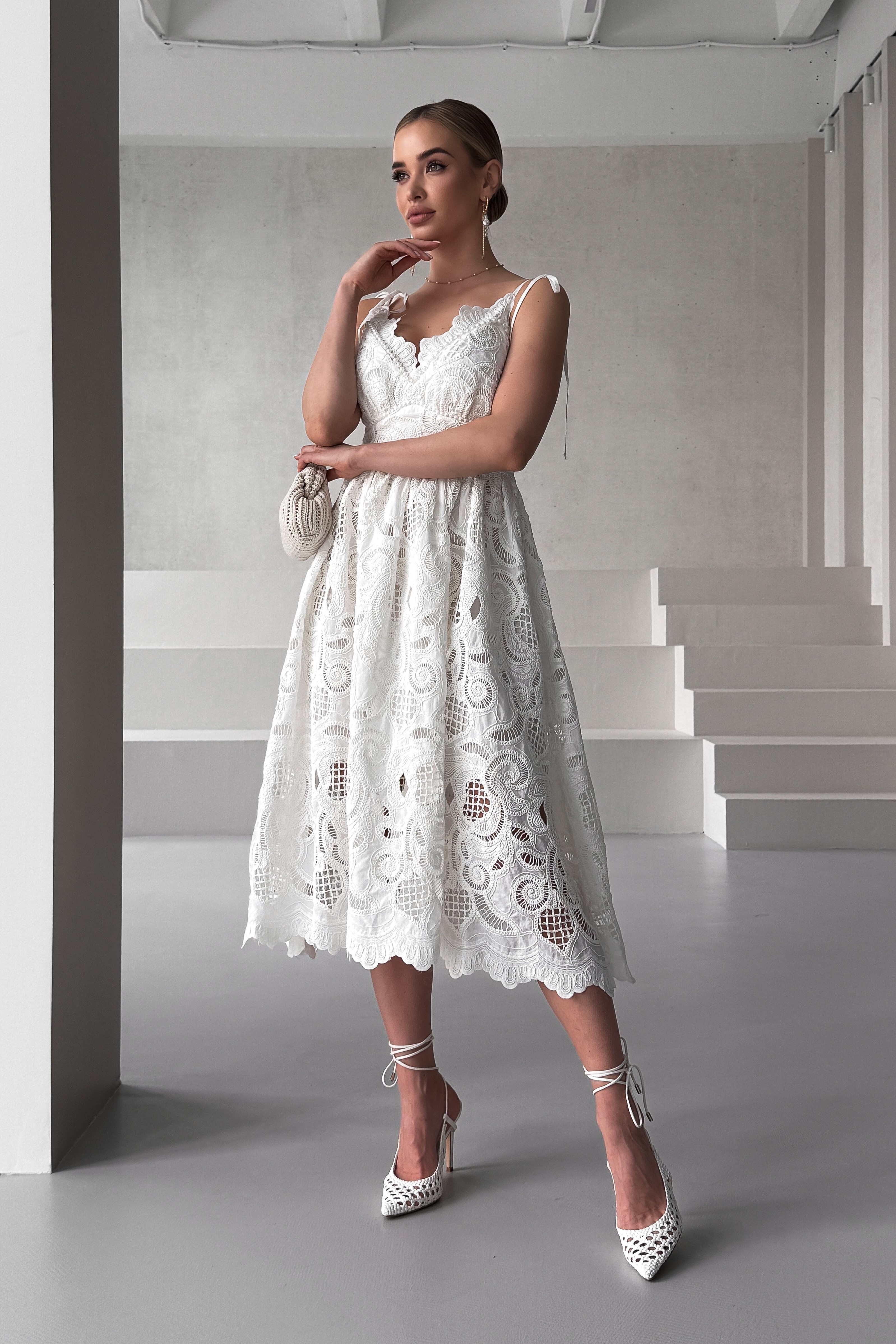 IMG_6779-2 Cotton sarafan with embroidery White Lilies, on thin straps, with pearls