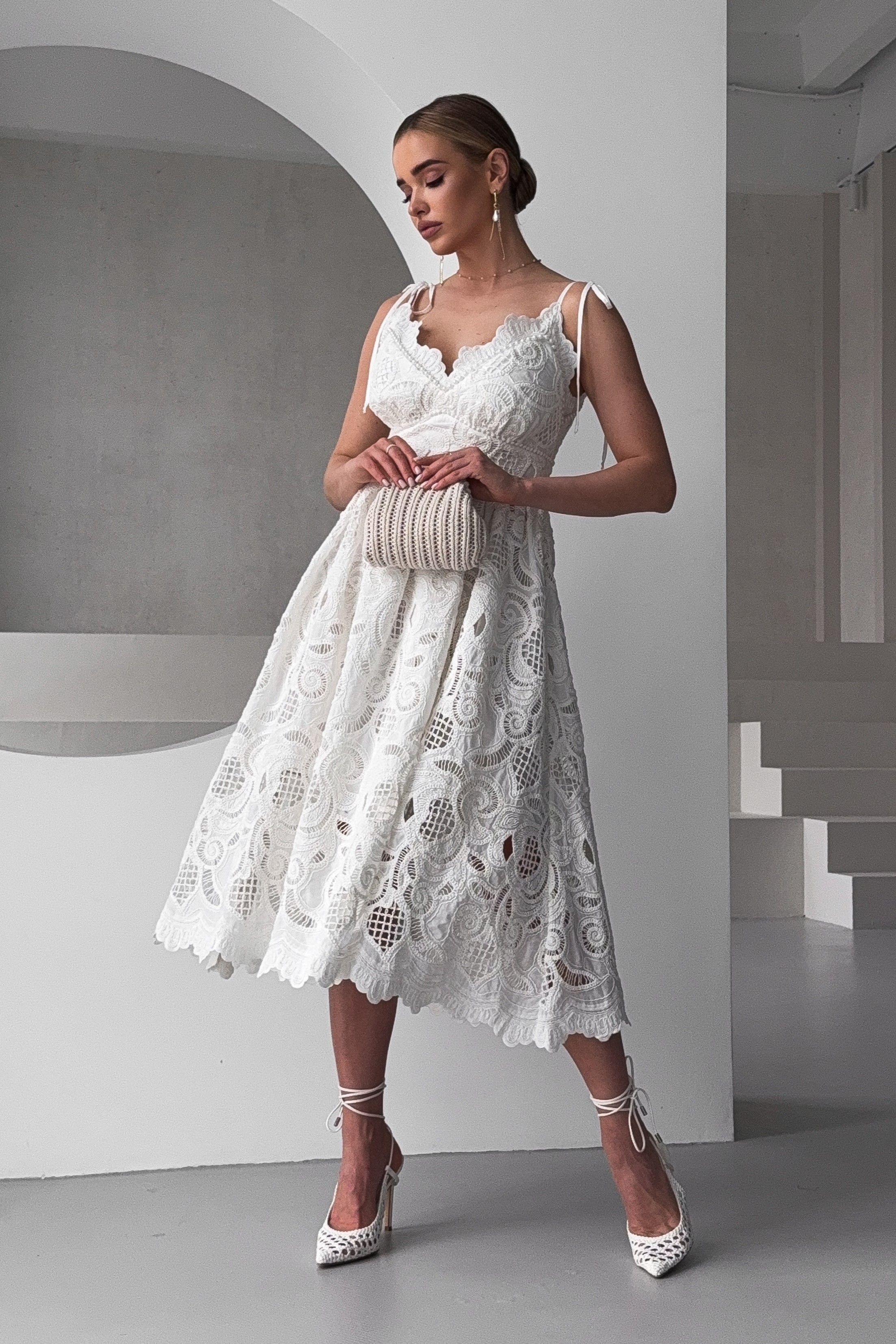IMG_6783-2 Cotton sarafan with embroidery White Lilies, on thin straps, with pearls