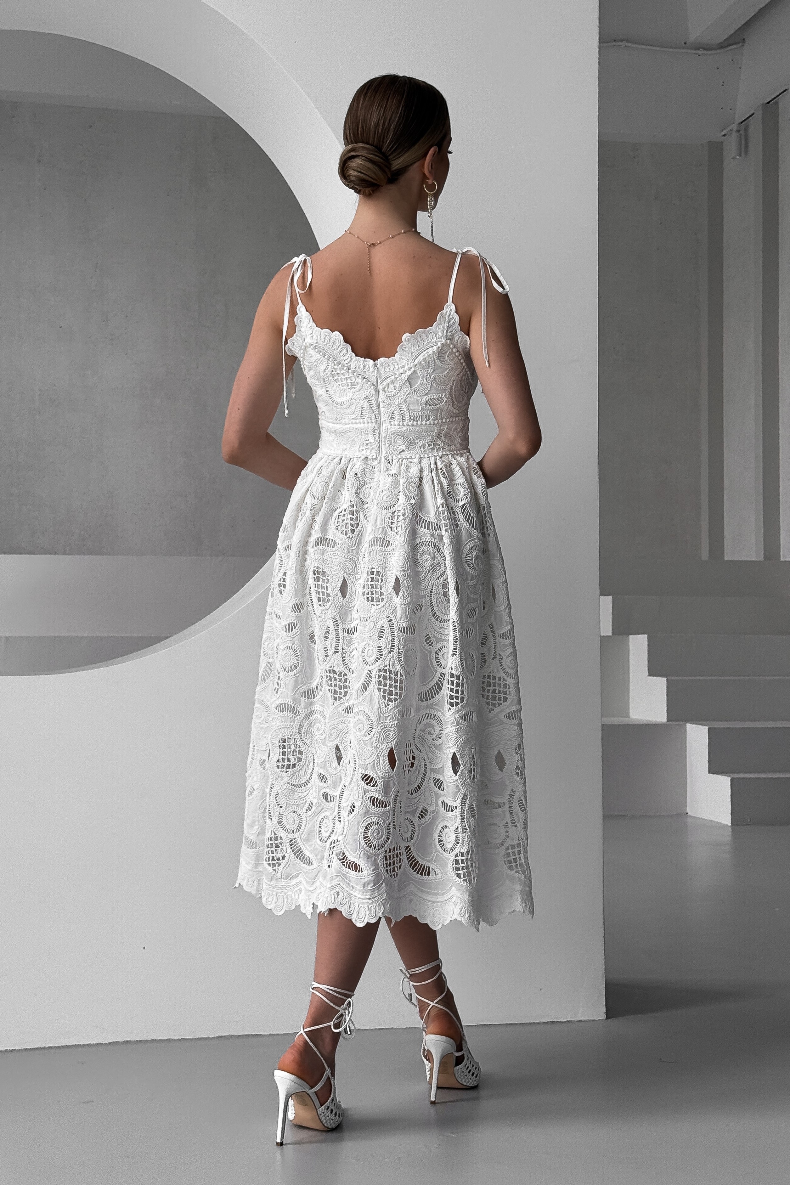 IMG_6789-2 Cotton sarafan with embroidery White Lilies, on thin straps, with pearls