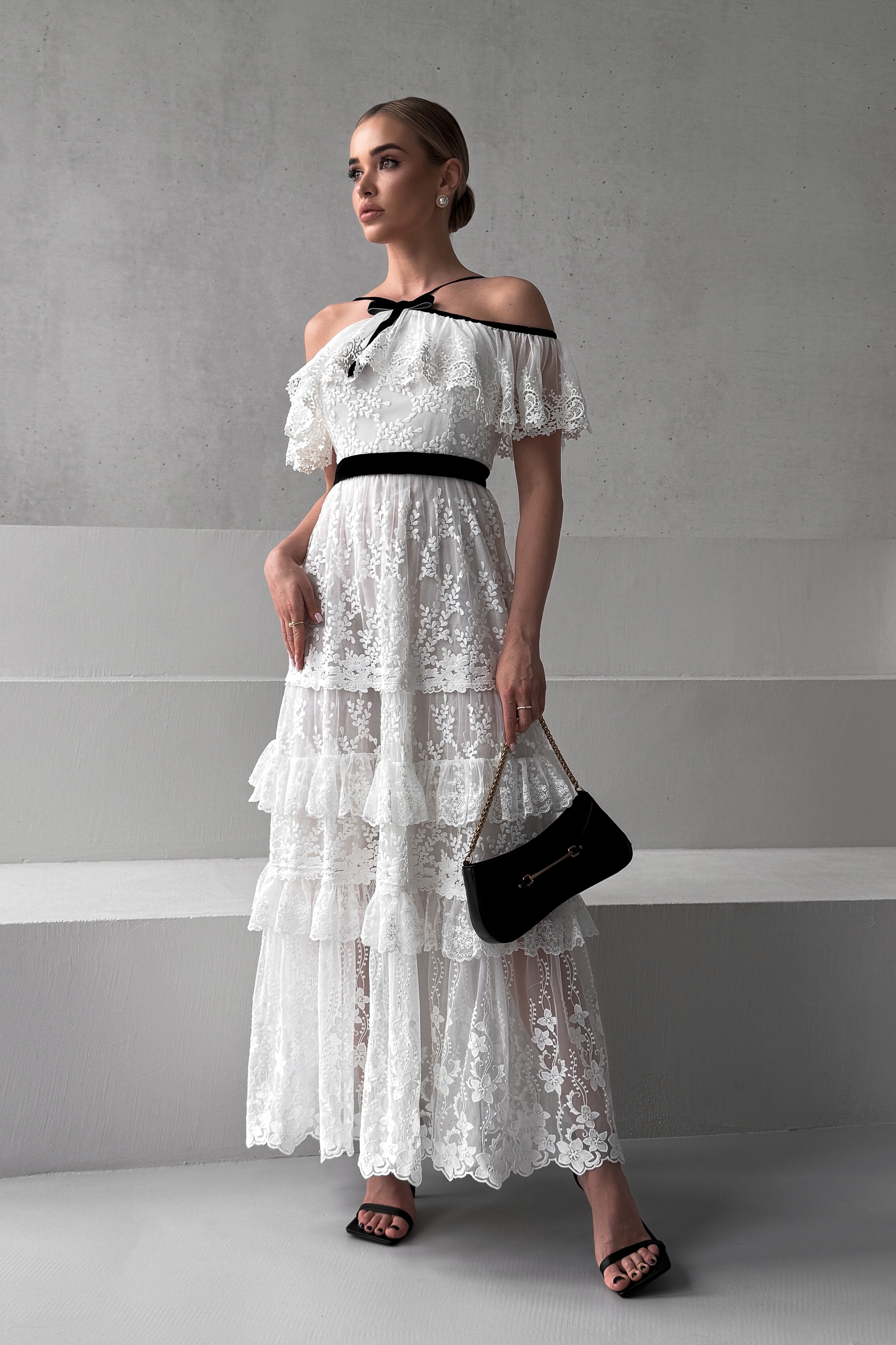 IMG_7133-2 Lace long dress with open shoulders, embroidery and velvet trim