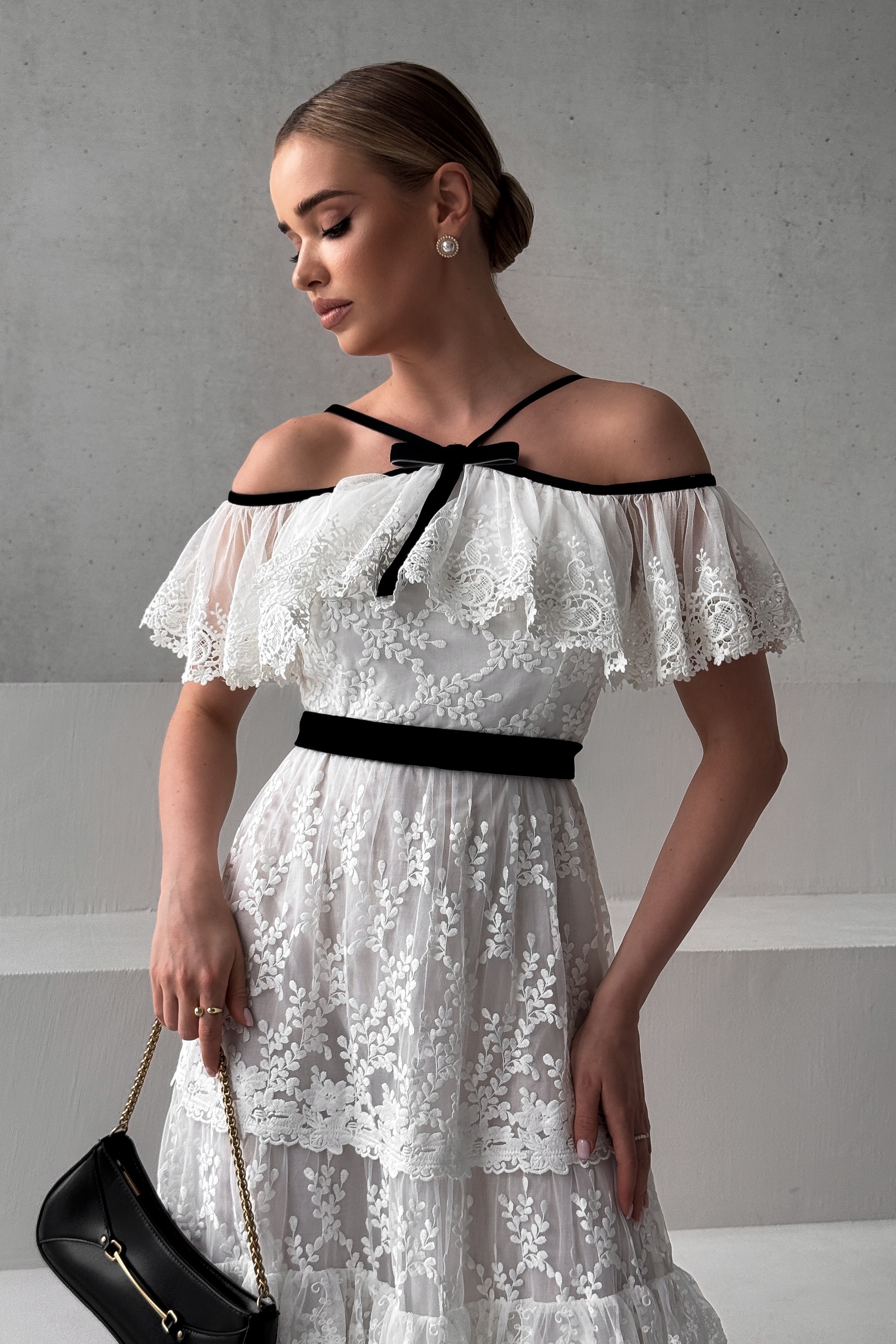 IMG_7142-2 Lace long dress with open shoulders, embroidery and velvet trim