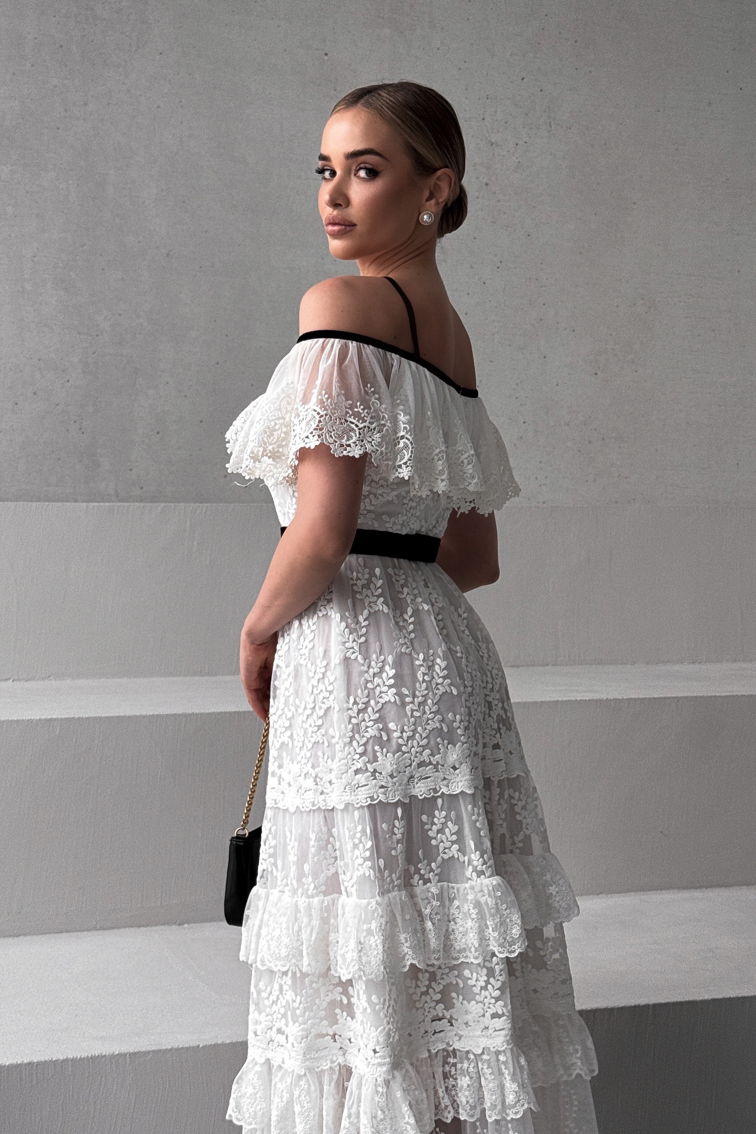 IMG_7143-2 Lace long dress with open shoulders, embroidery and velvet trim
