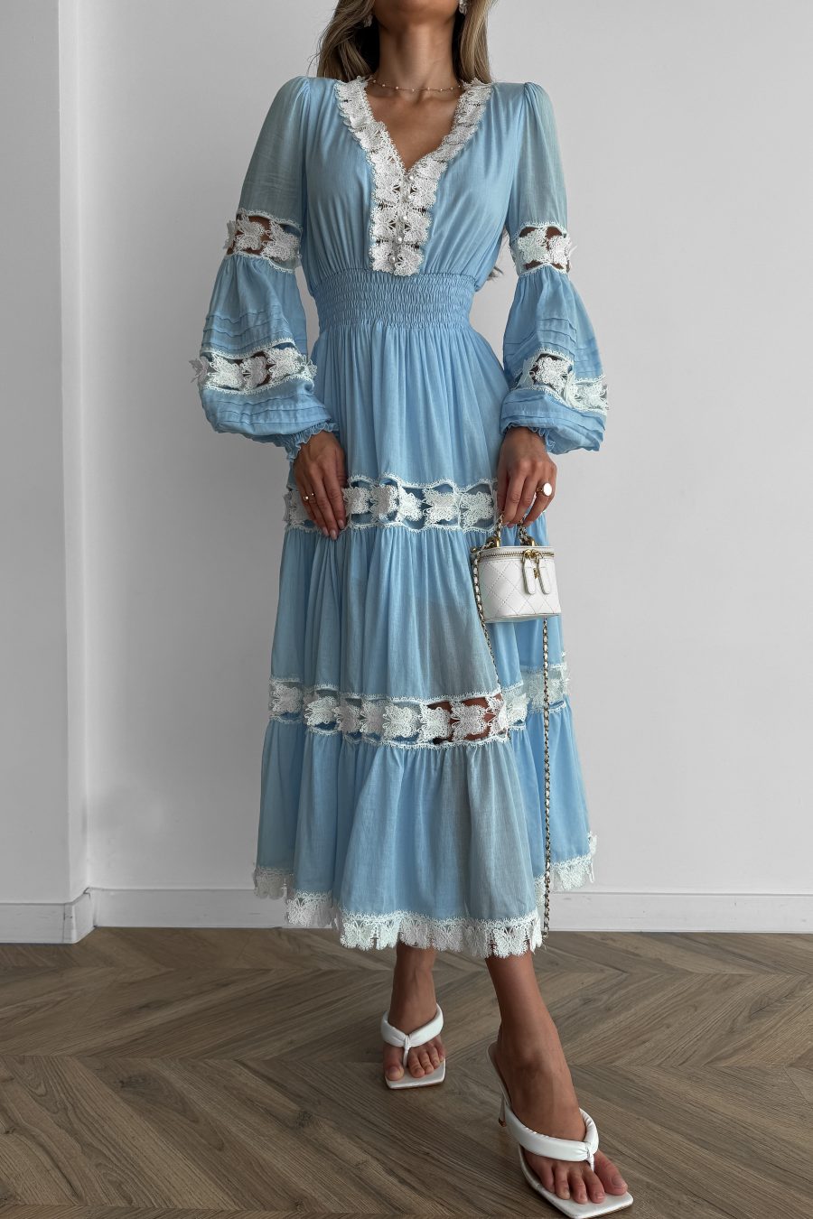 Cotton Midi Dress with Lace Butterflies