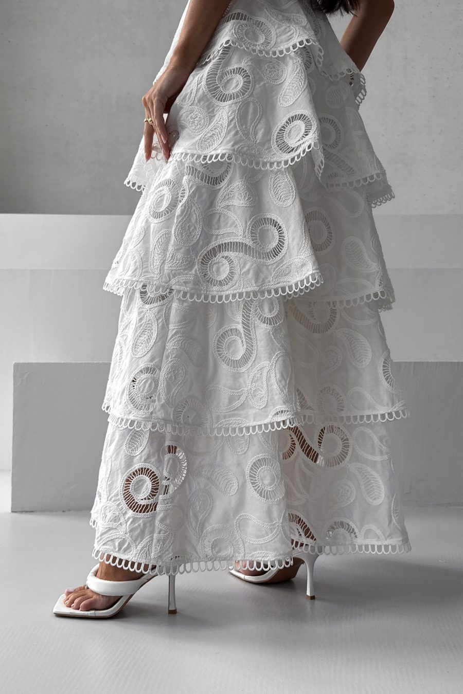 Cotton Long Dress Tiered Infinity Embroidery