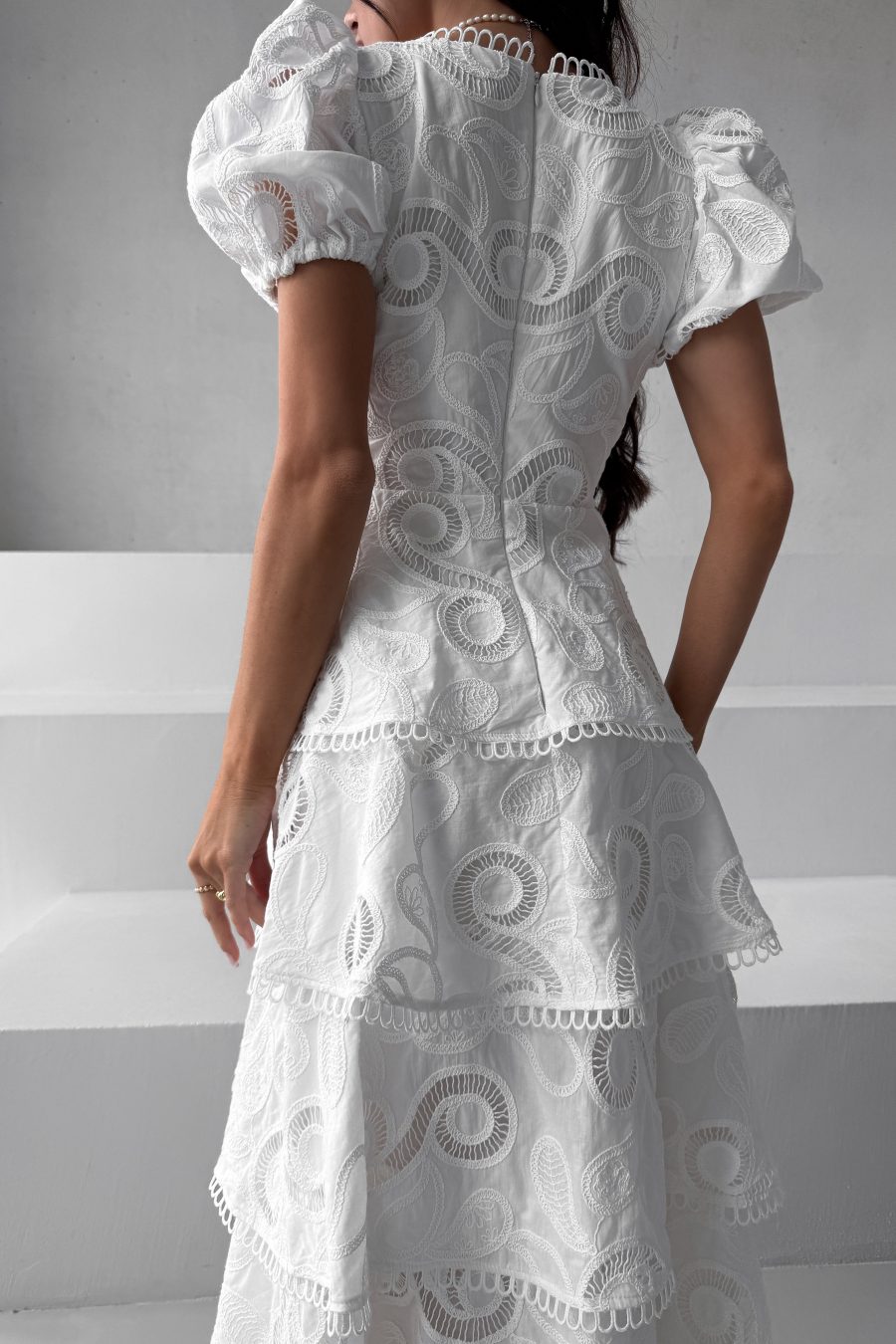 Cotton Long Dress Tiered Infinity Embroidery