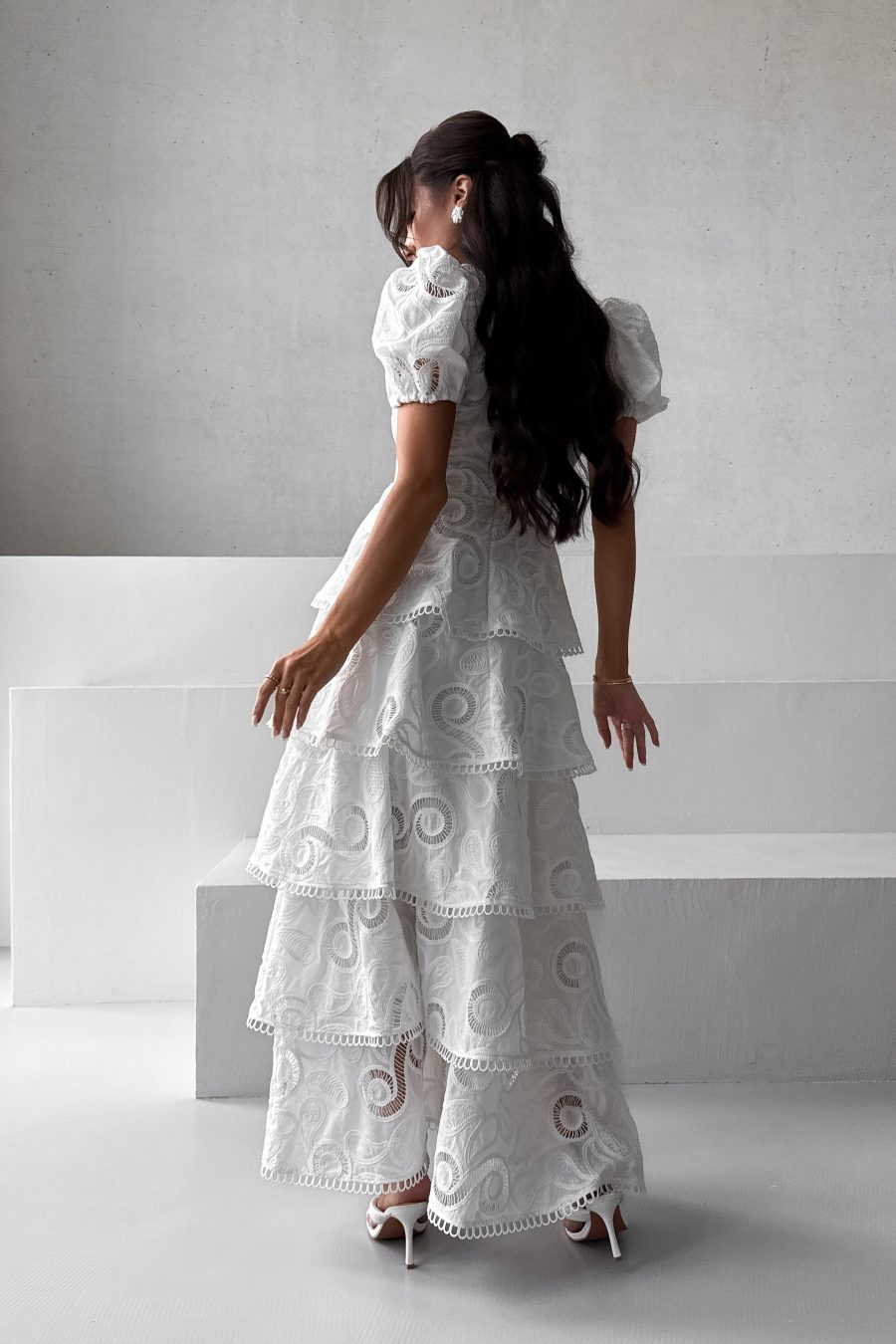 Cotton Long Dress Tiered Infinity Embroidery