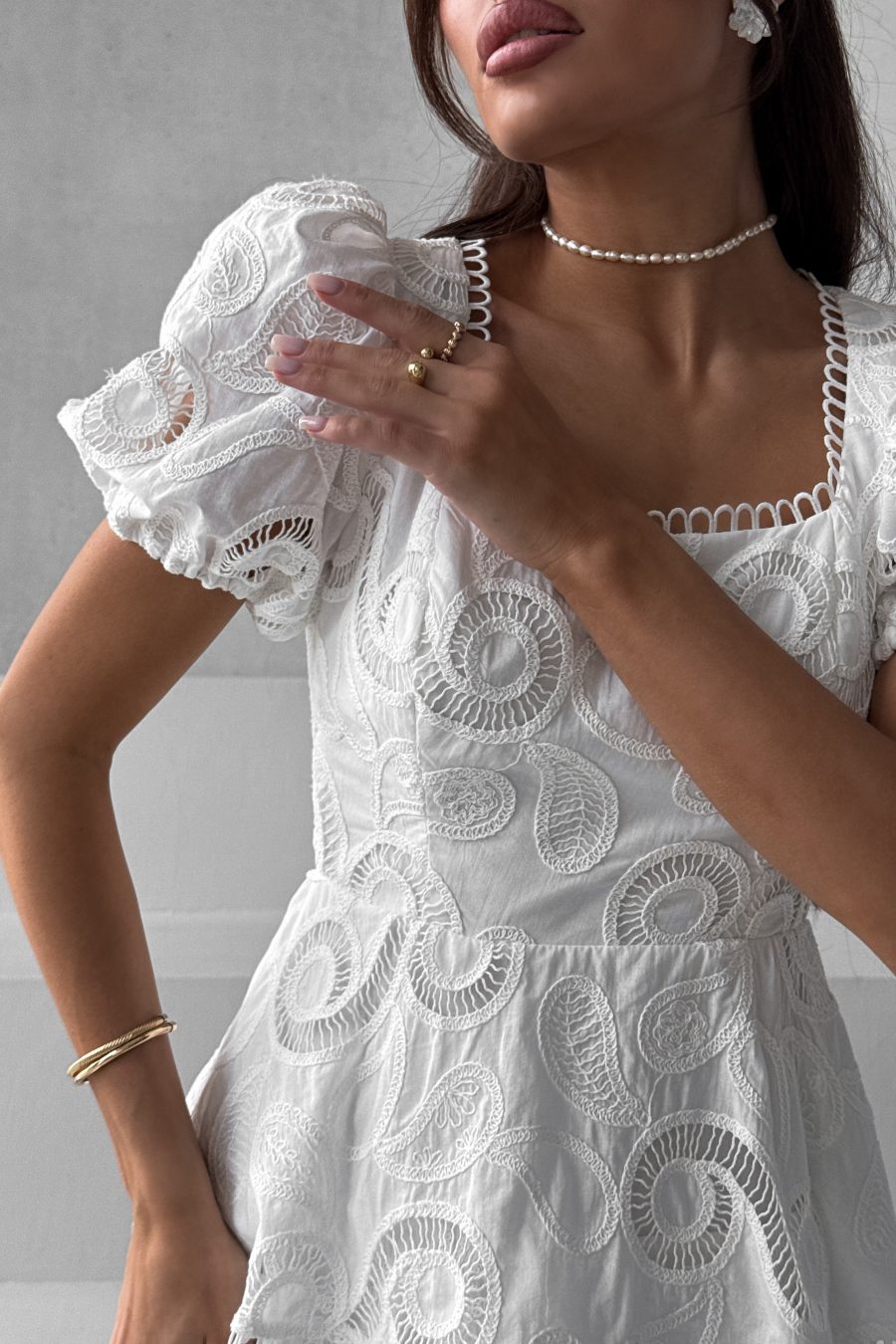 Cotton Long Dress Tiered Infinity Embroidery