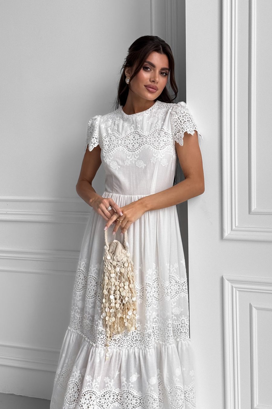 Cotton long dress with roman embroidery