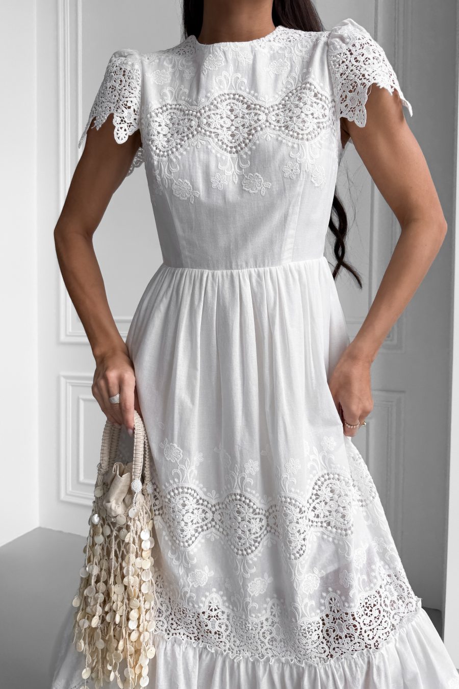 Cotton long dress with roman embroidery