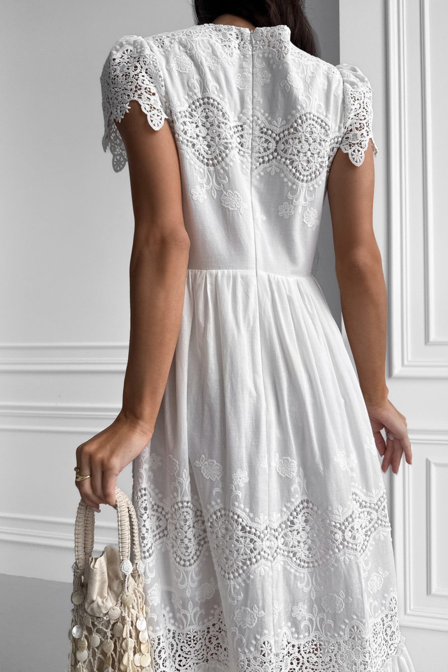 Cotton long dress with roman embroidery