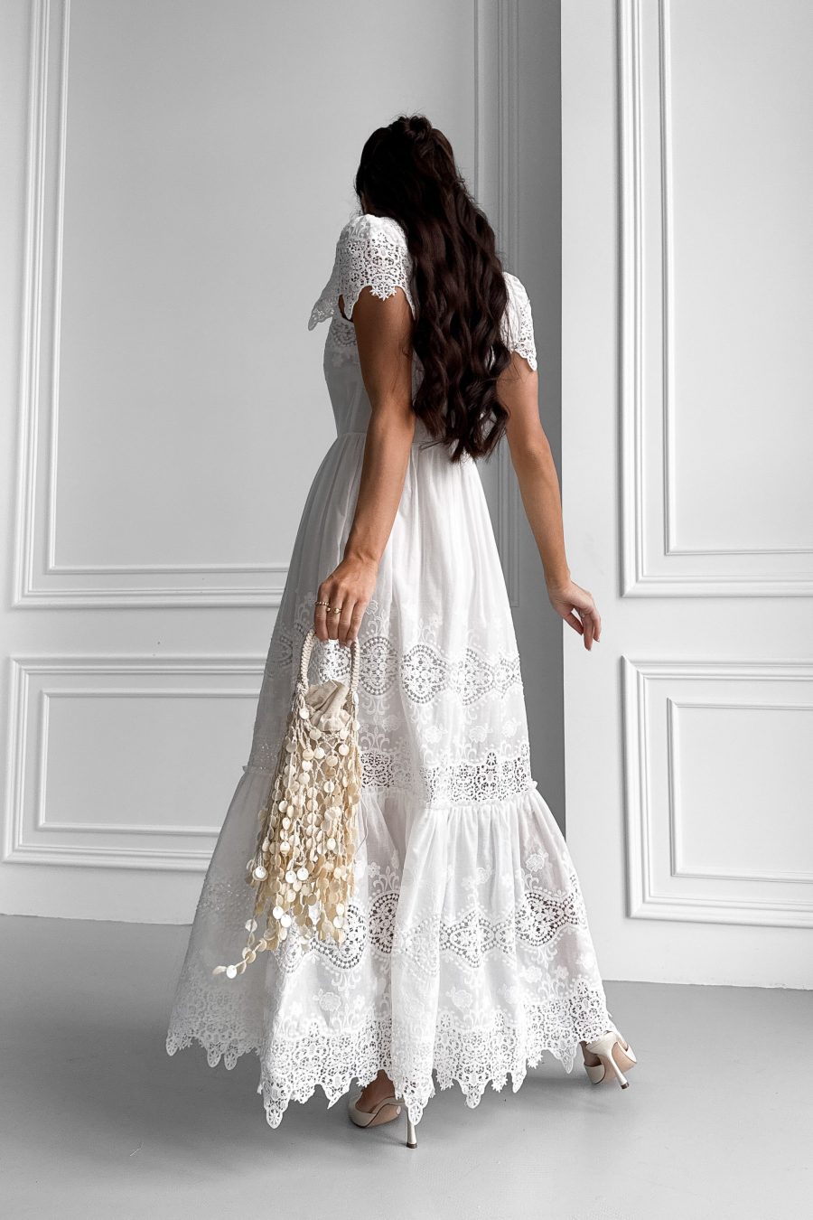 Cotton long dress with roman embroidery