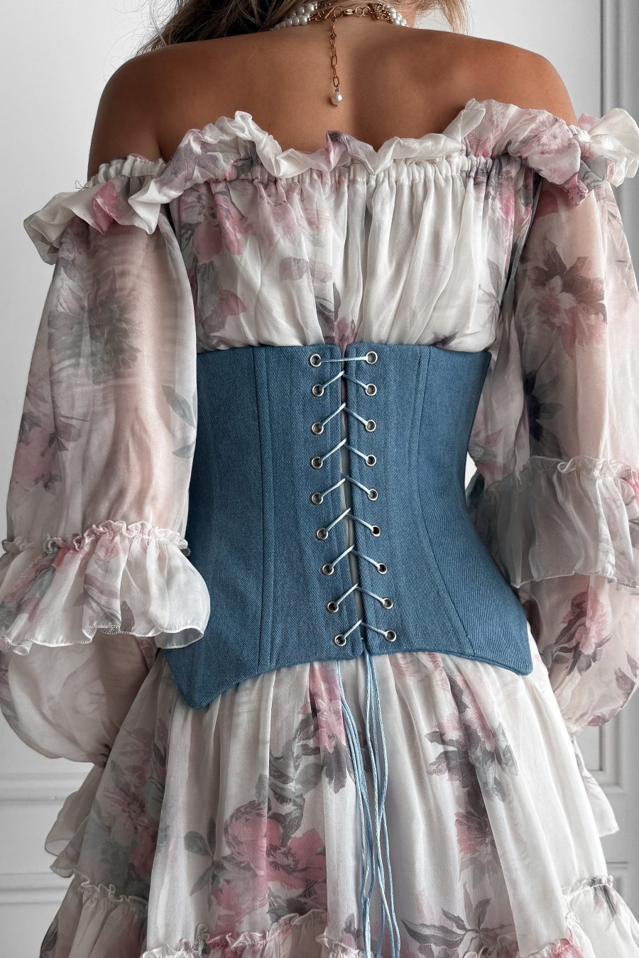 Denim figured belt-corset with lacing