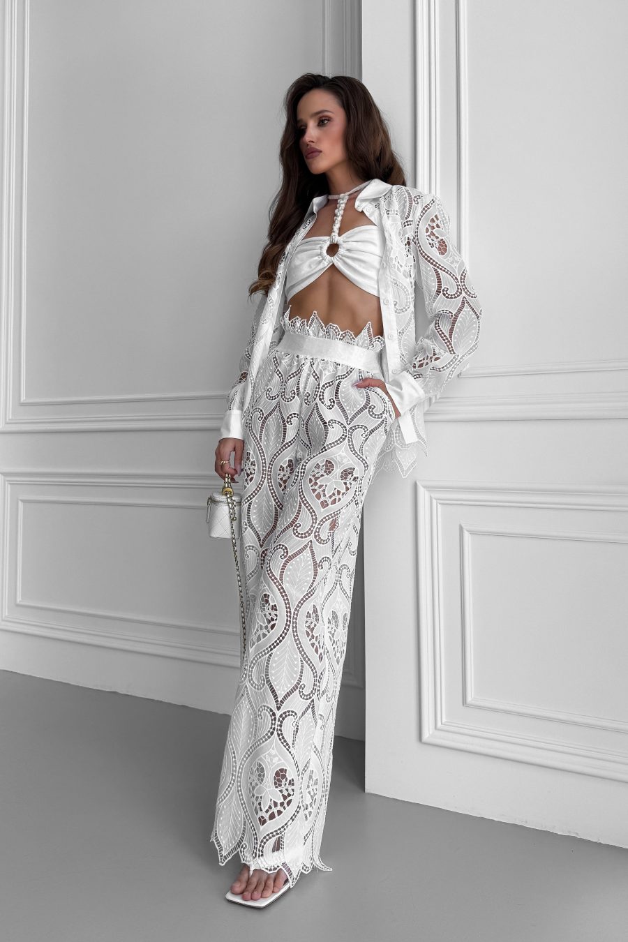 Loose fit lace shirt with cotton trim