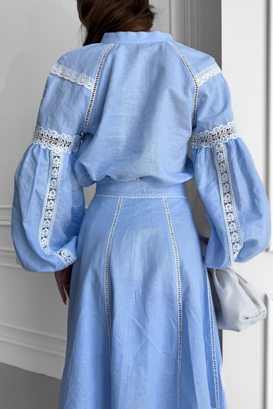 Linen blouse Vyshyvanka with raglan sleeves, with white lace