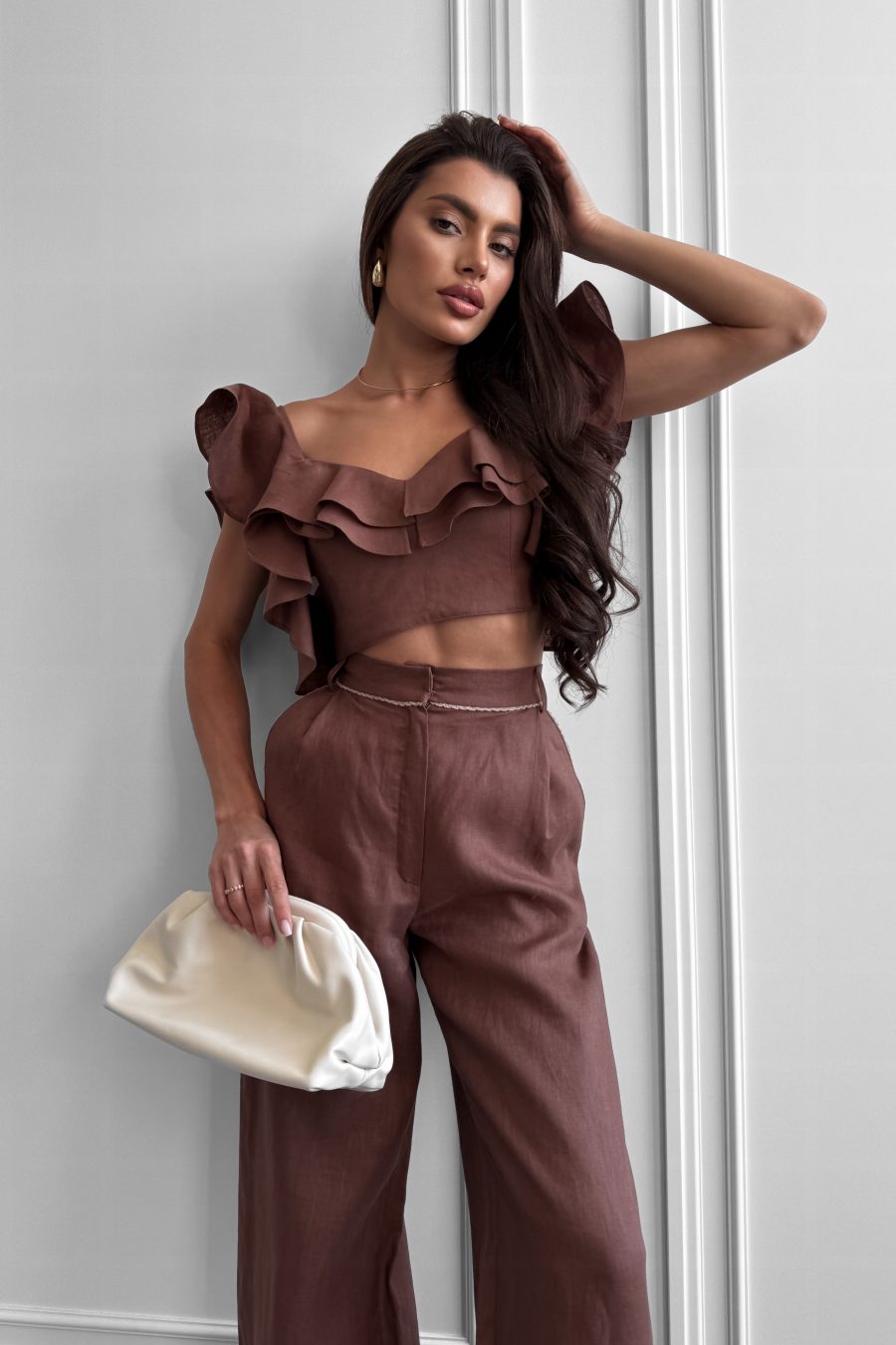 Linen Crop Top with Ruffles