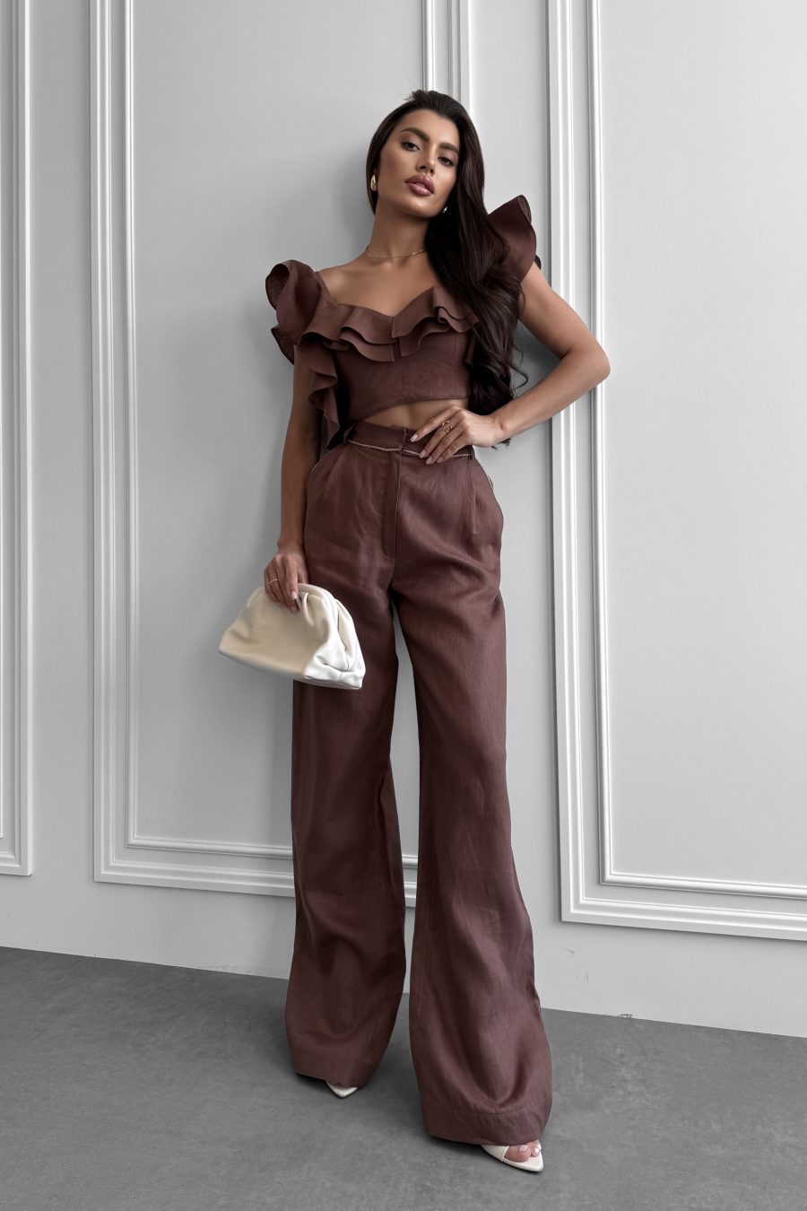 Linen Crop Top with Ruffles