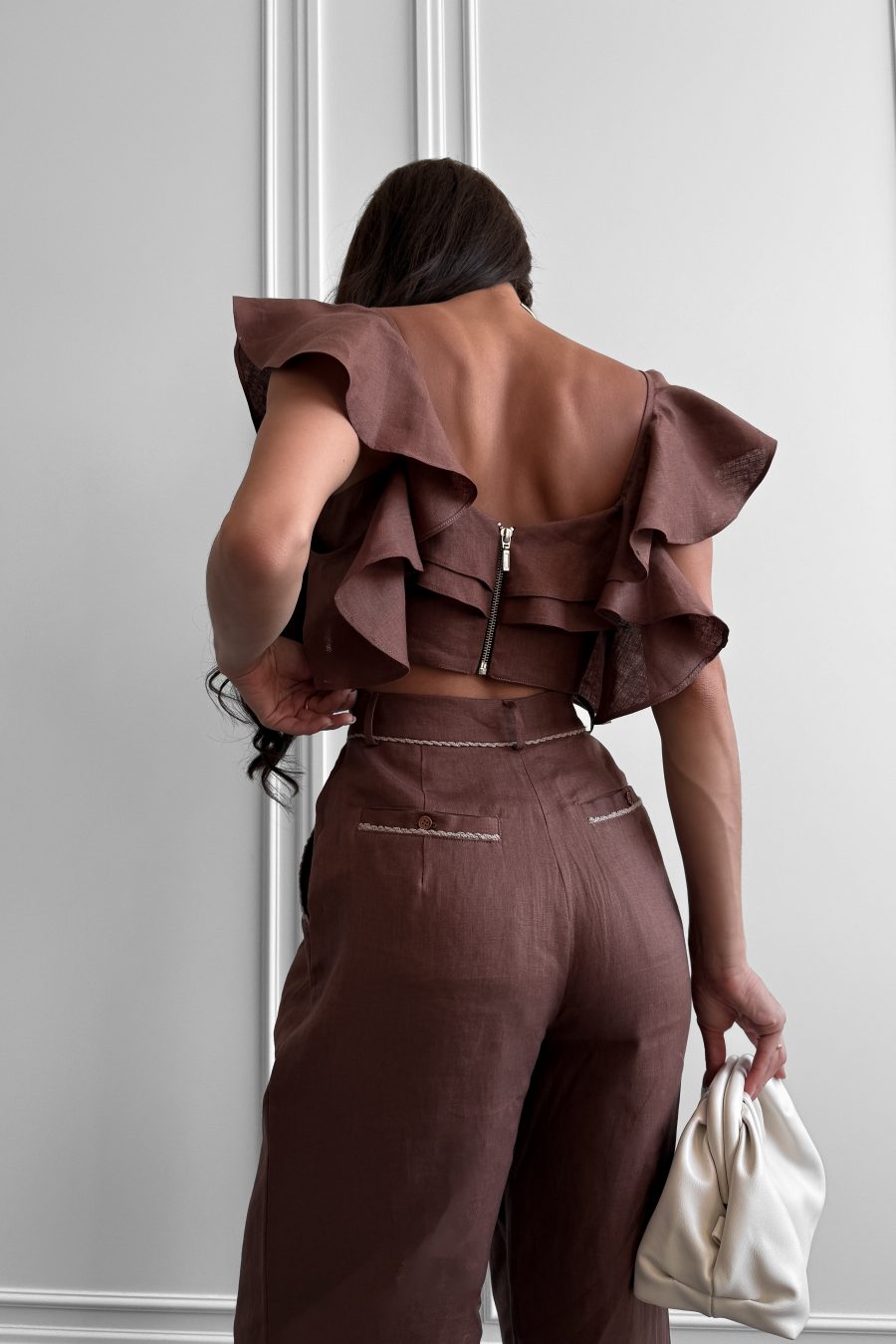Linen Crop Top with Ruffles