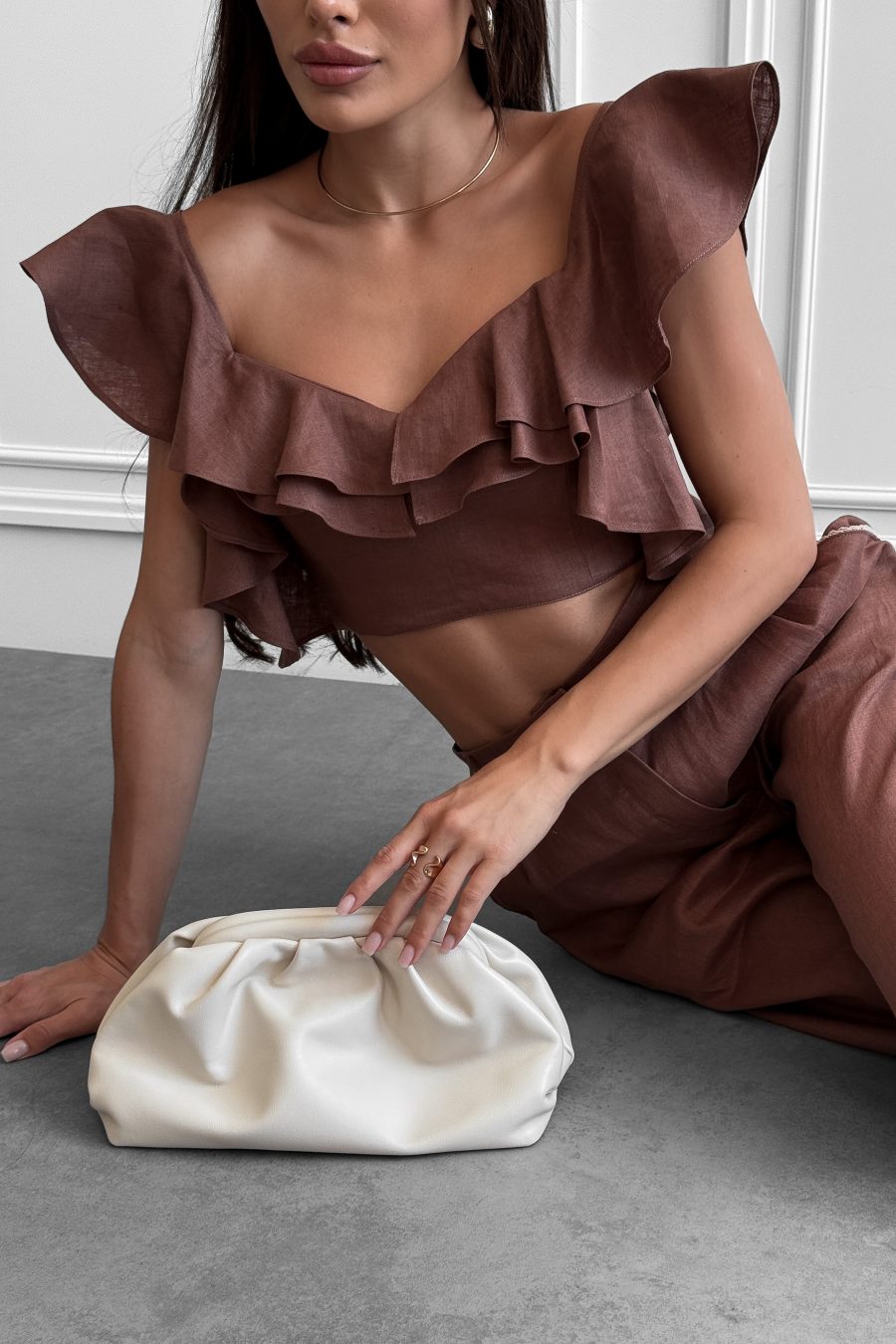 Linen Crop Top with Ruffles
