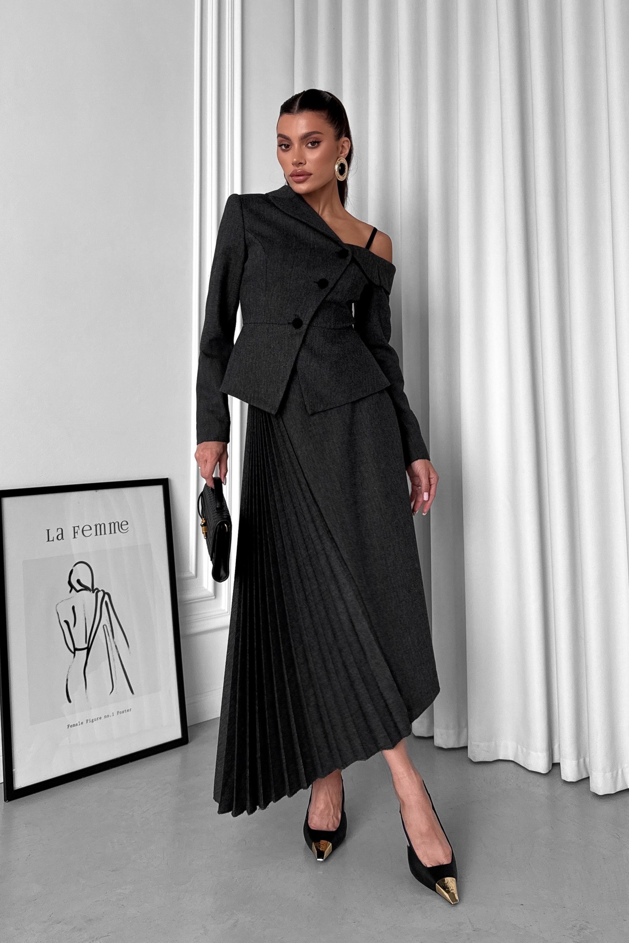 IMG_7832-2 One-shoulder asymmetrical tweed herringbone jacket