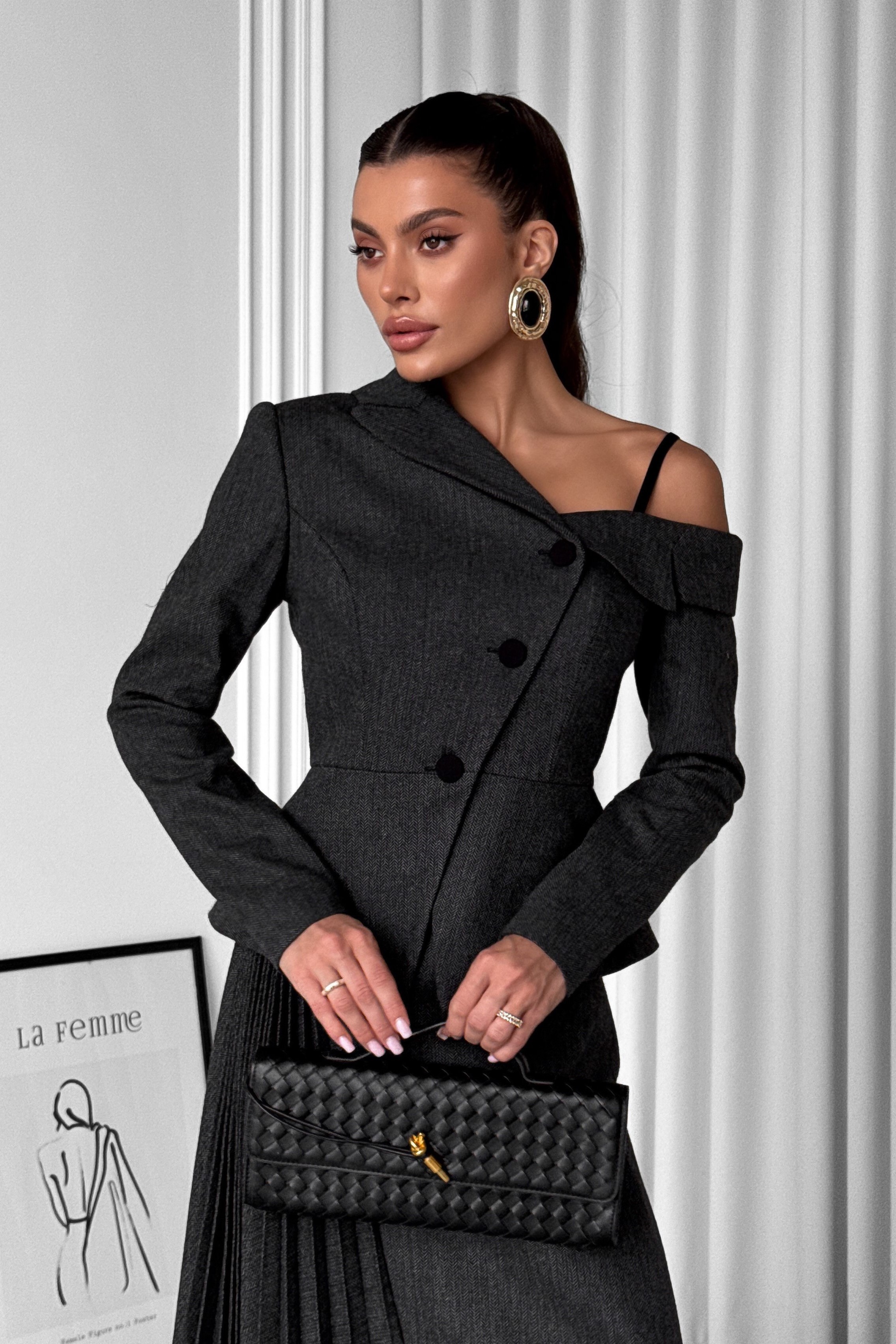 IMG_7839-3 One-shoulder asymmetrical tweed herringbone jacket