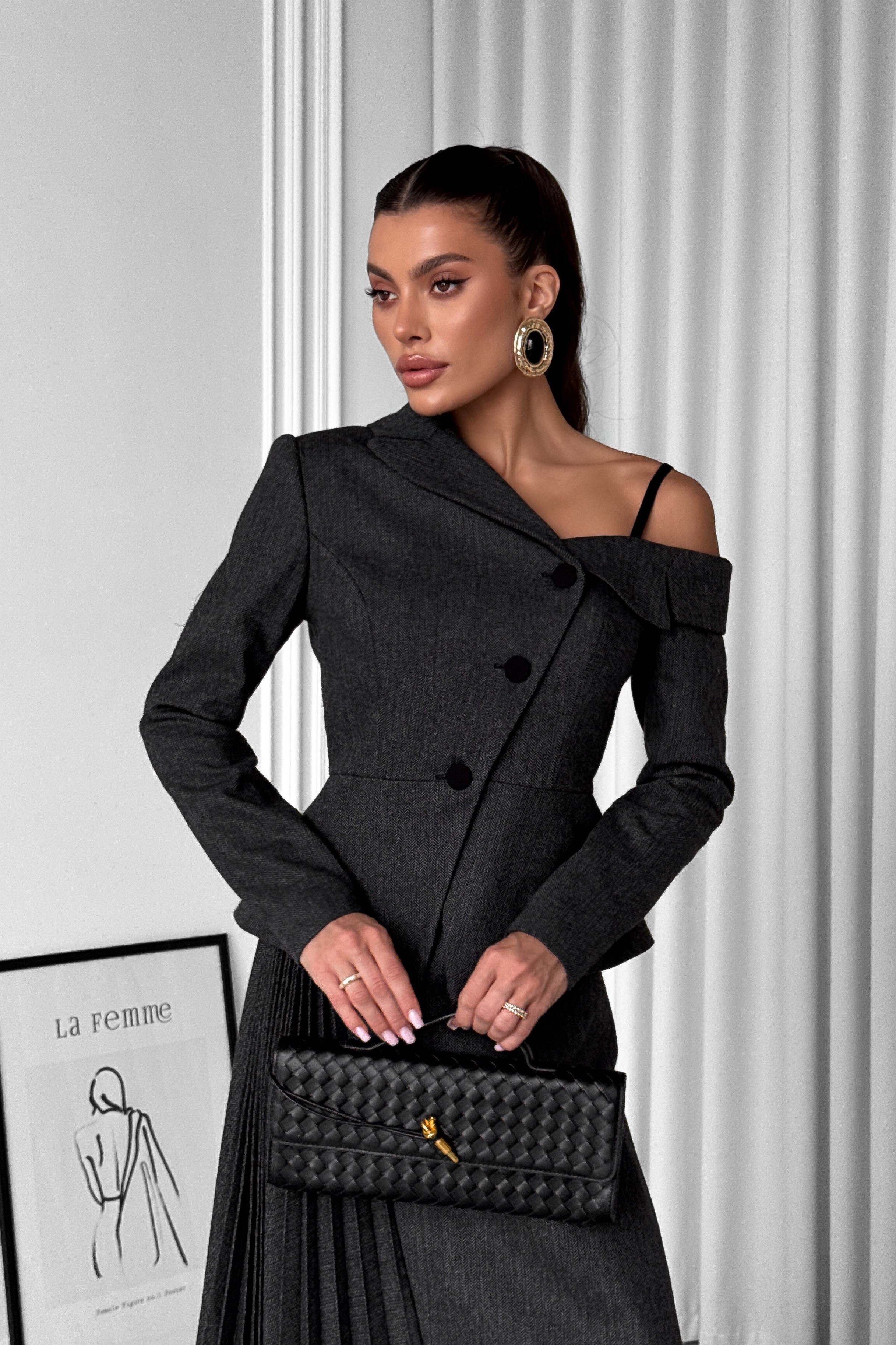 IMG_7839-3 One-shoulder asymmetrical tweed herringbone jacket