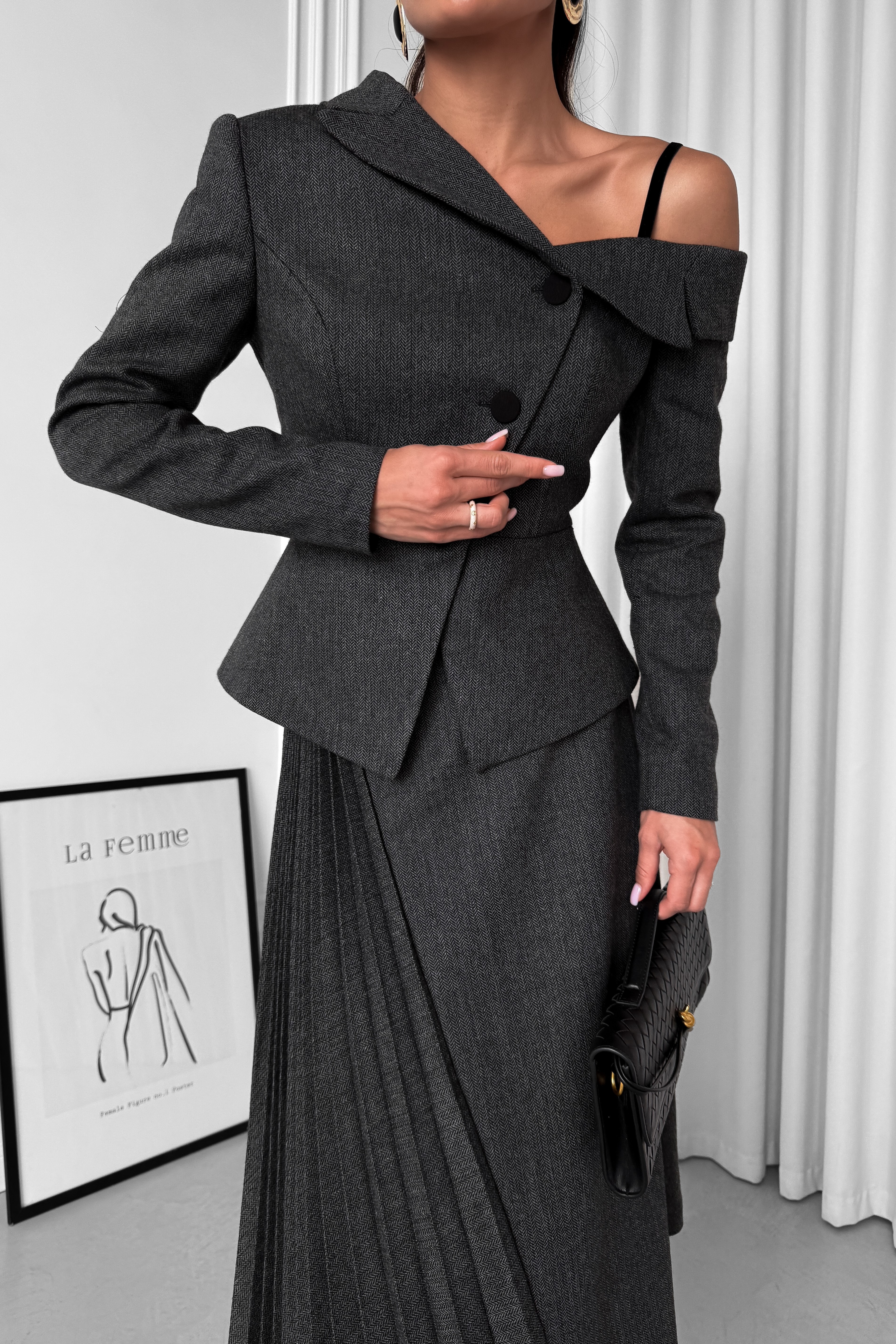 IMG_7852-2 One-shoulder asymmetrical tweed herringbone jacket