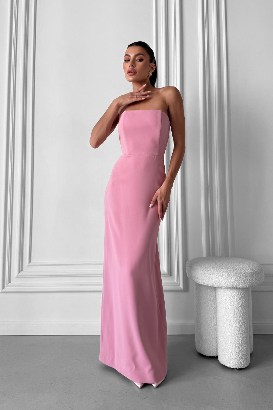 Evening long bustier dress with a corset made of Italian fabric