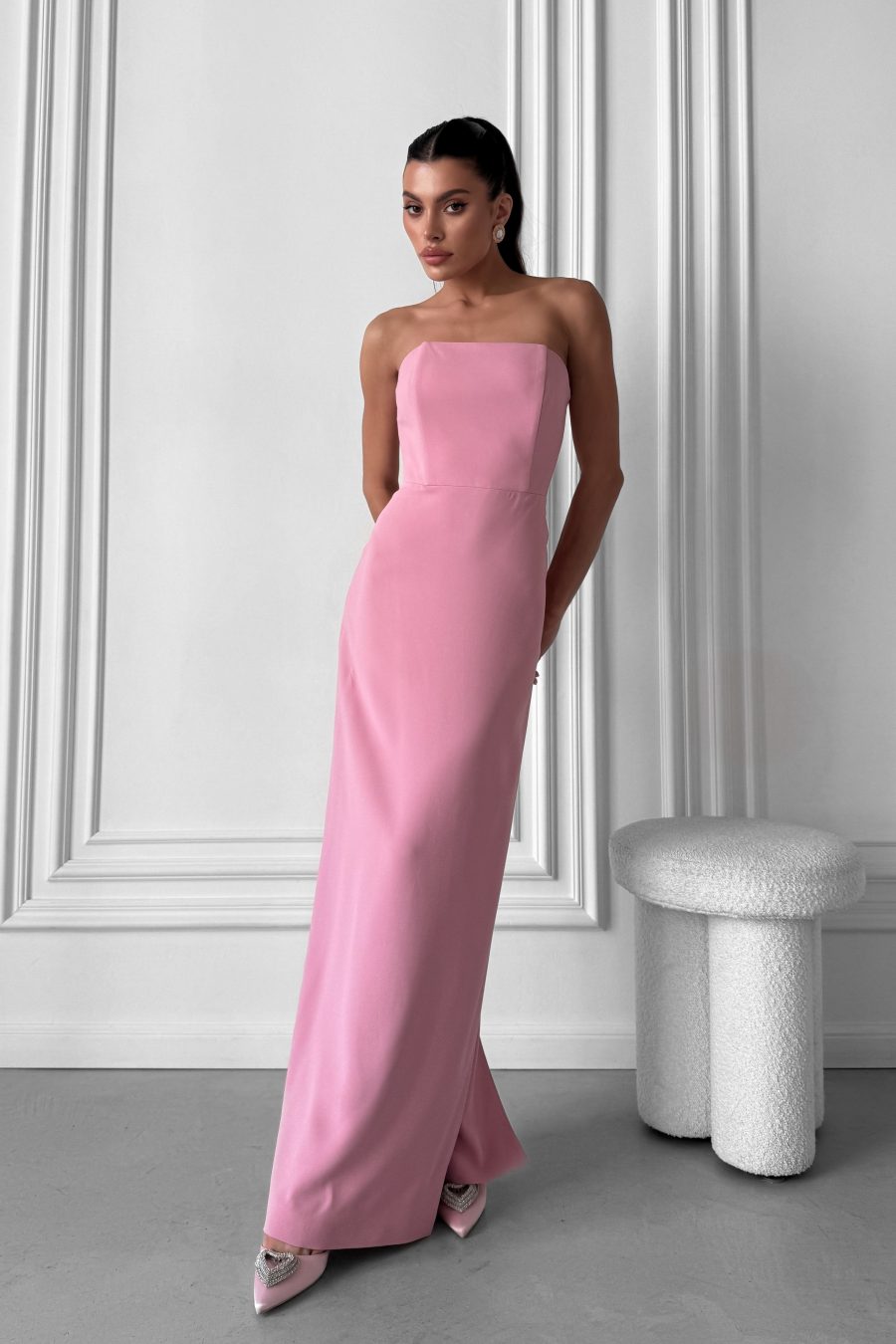 Evening long bustier dress with a corset made of Italian fabric