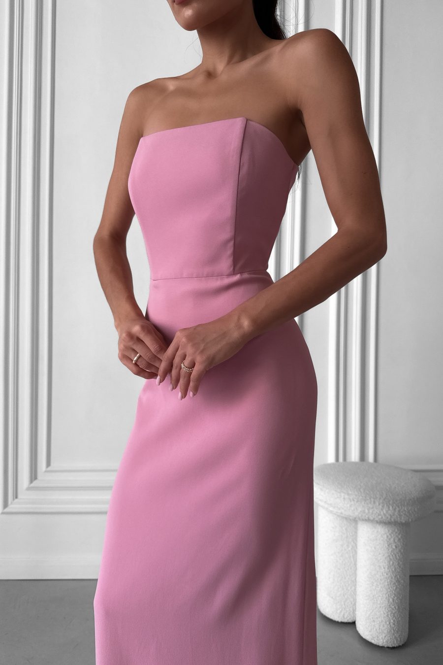 Evening long bustier dress with a corset made of Italian fabric