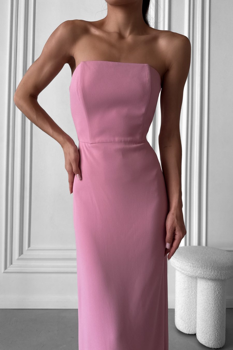 Evening long bustier dress with a corset made of Italian fabric