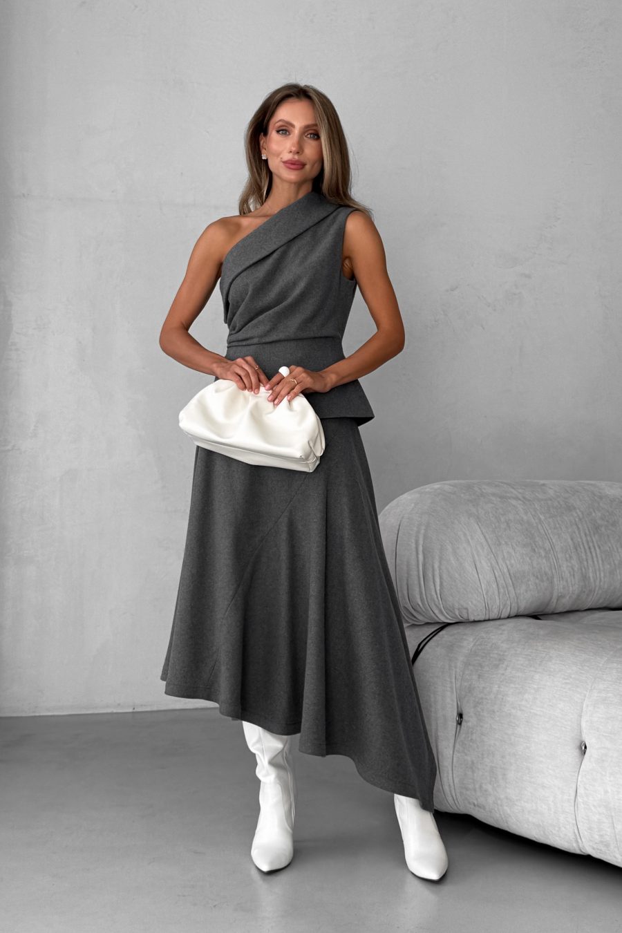 Asymmetrical A-line skirt made of Italian fabric