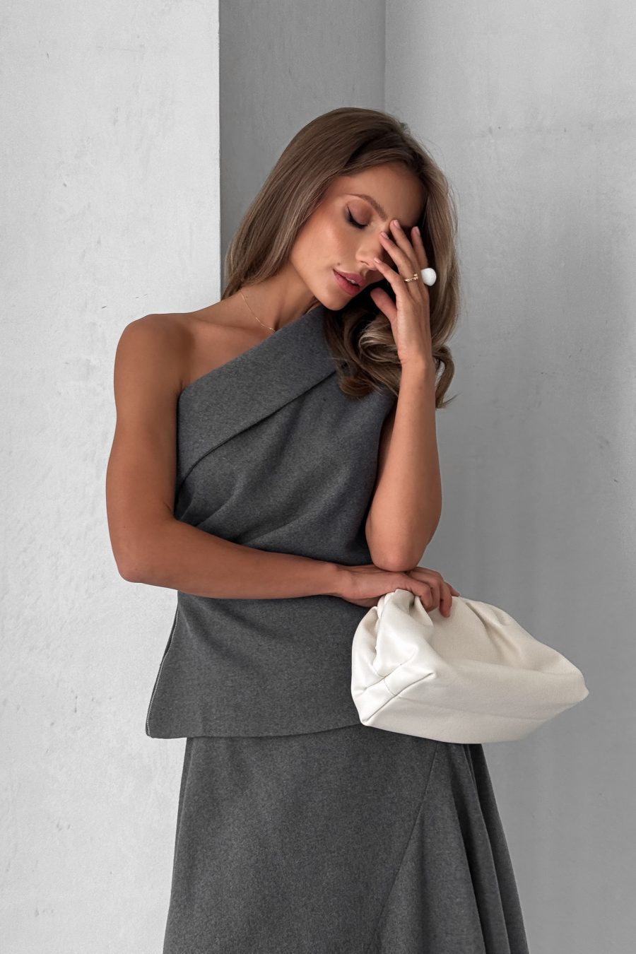 Asymmetrical draped top made of Italian fabric