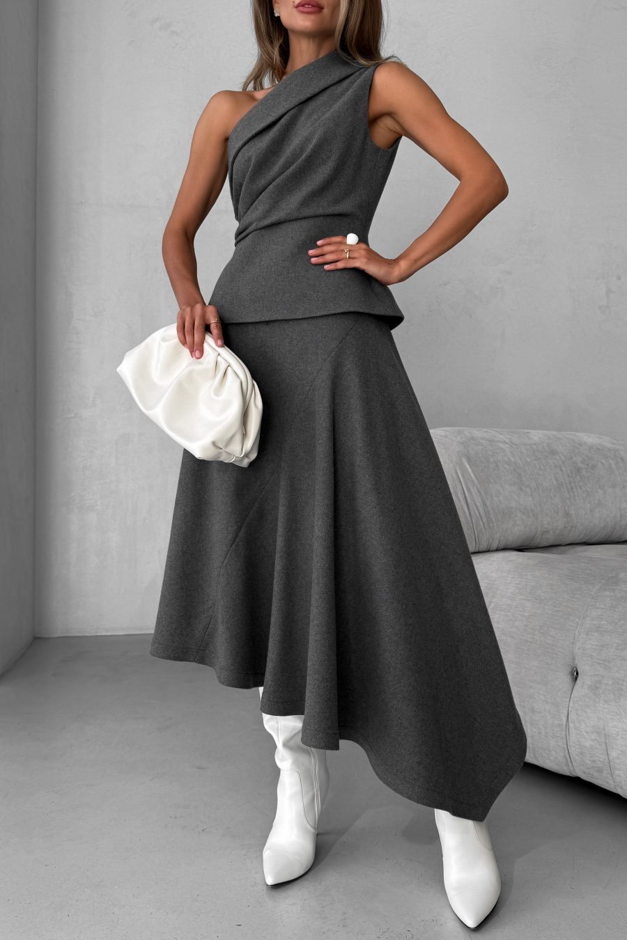 Asymmetrical A-line skirt made of Italian fabric