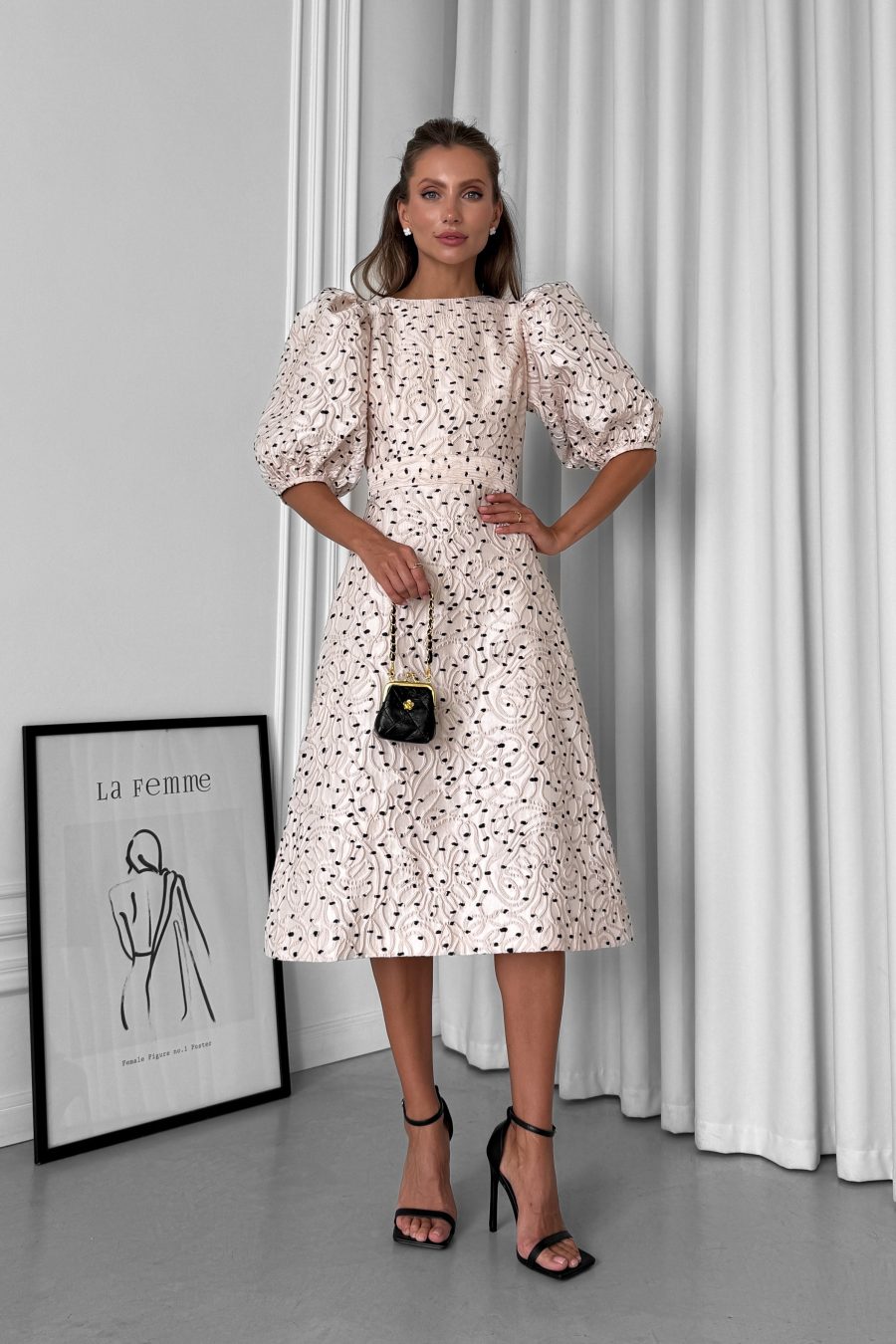 Italian taffeta open back midi dress