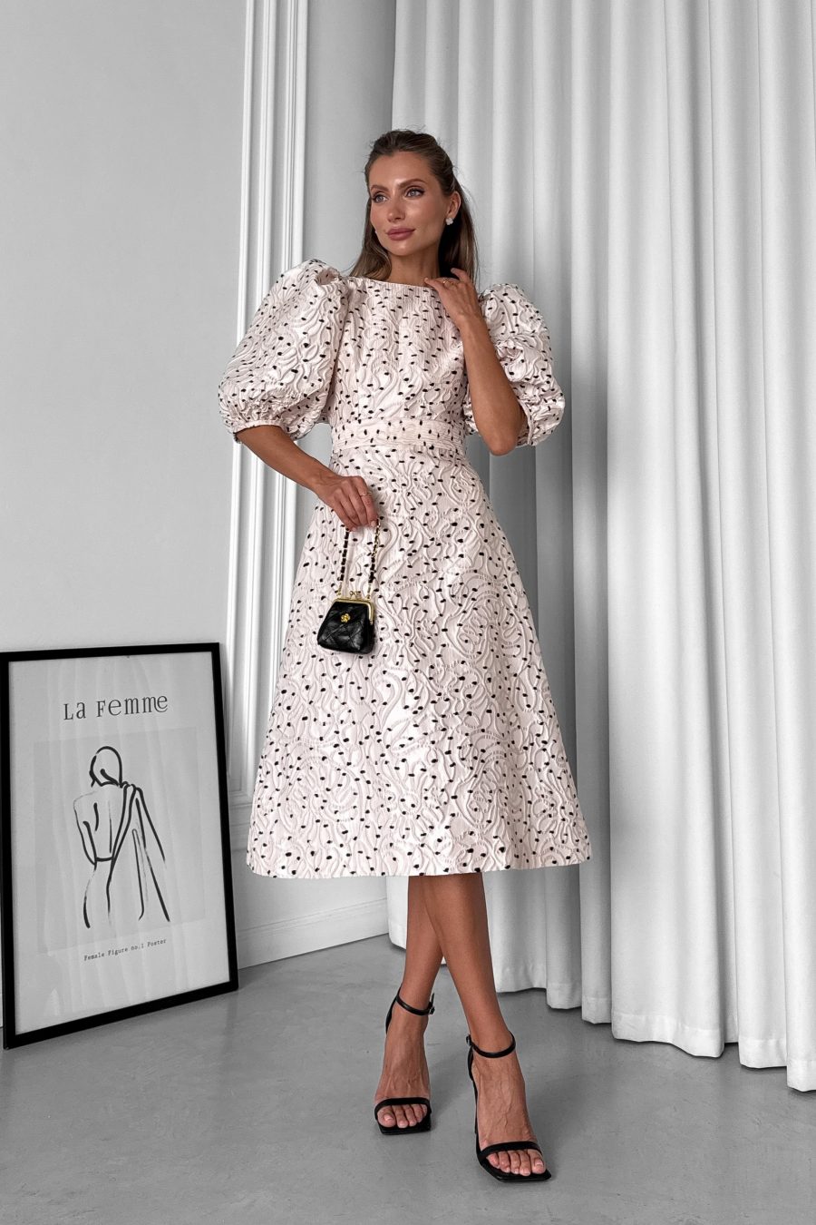 Italian taffeta open back midi dress