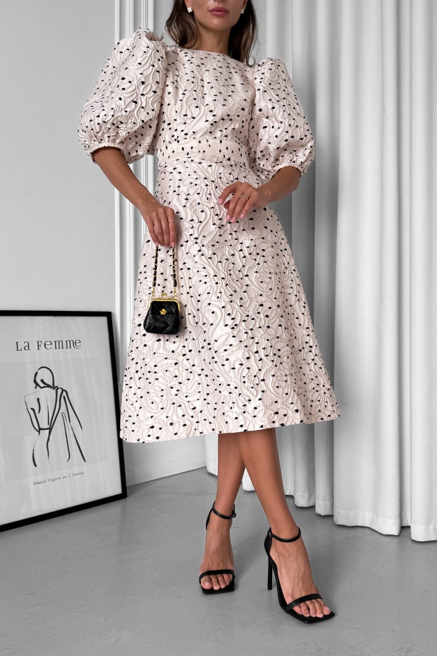 Italian taffeta open back midi dress